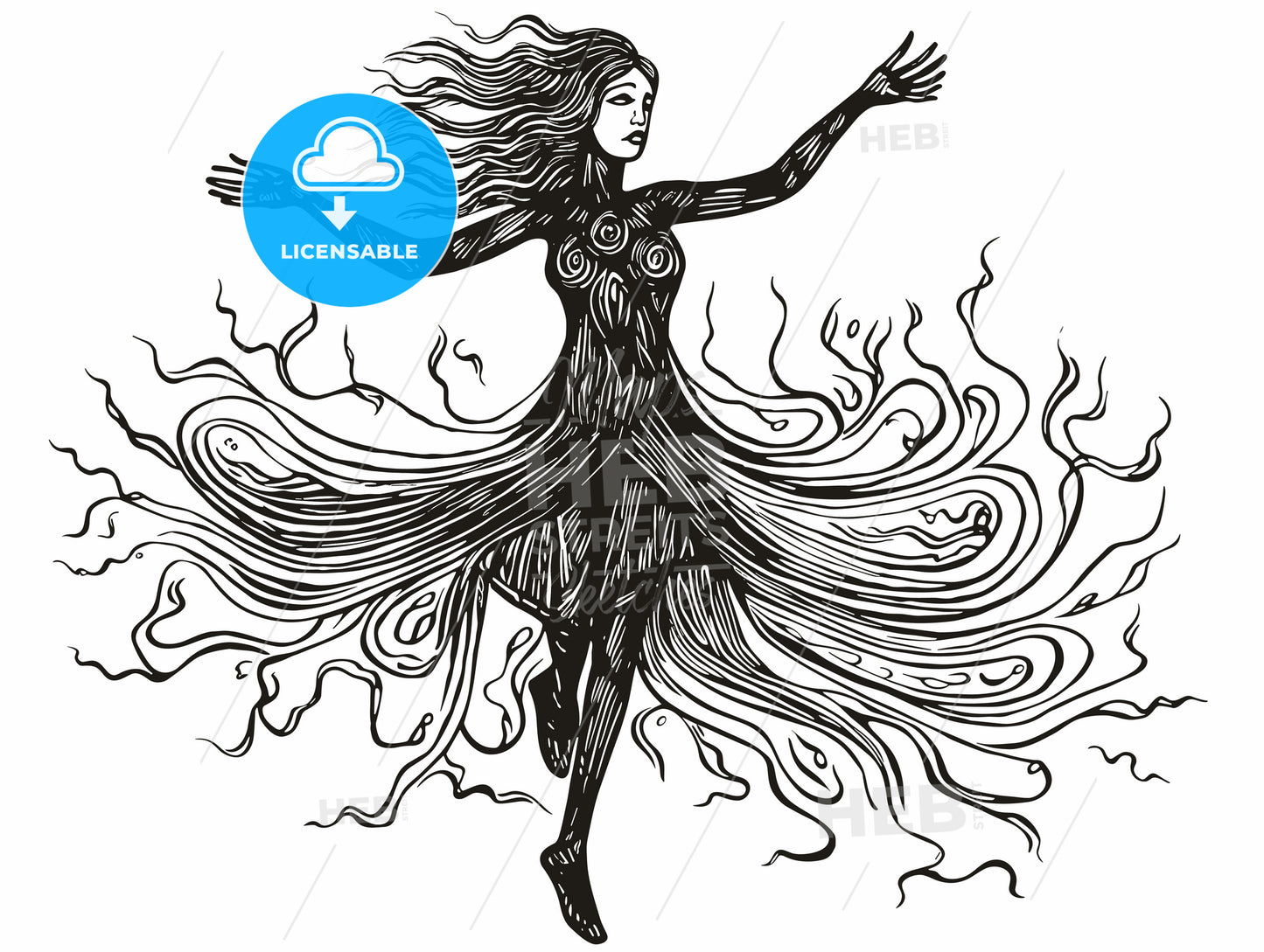 pagan woman dancing and casting a spell.