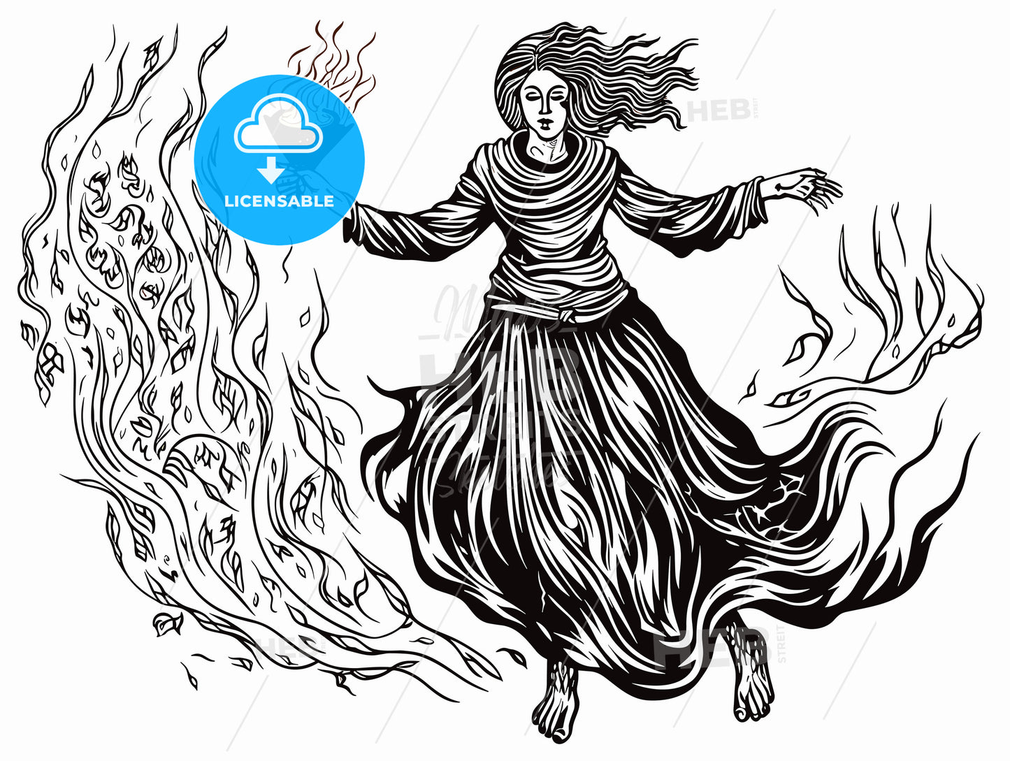 pagan woman dancing and casting a spell.