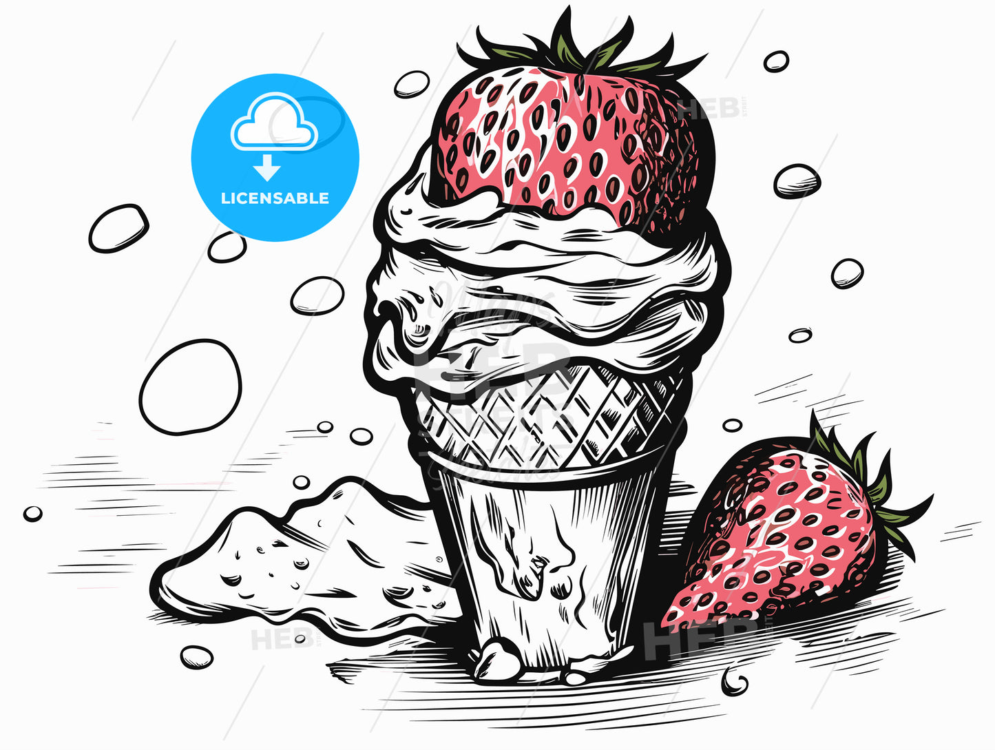 Strawberry and ice cream with room for text.