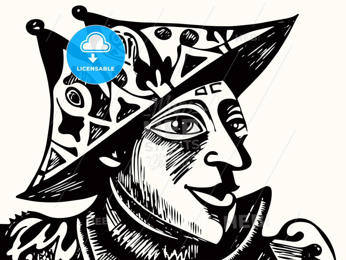 The Court Jester expressionist woodcut.