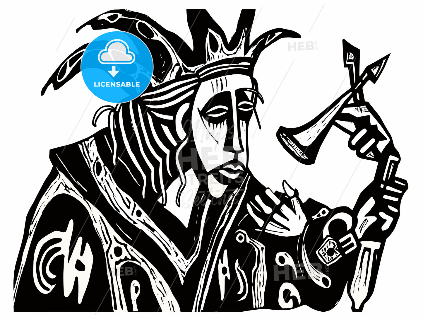 The Court Jester expressionist woodcut.