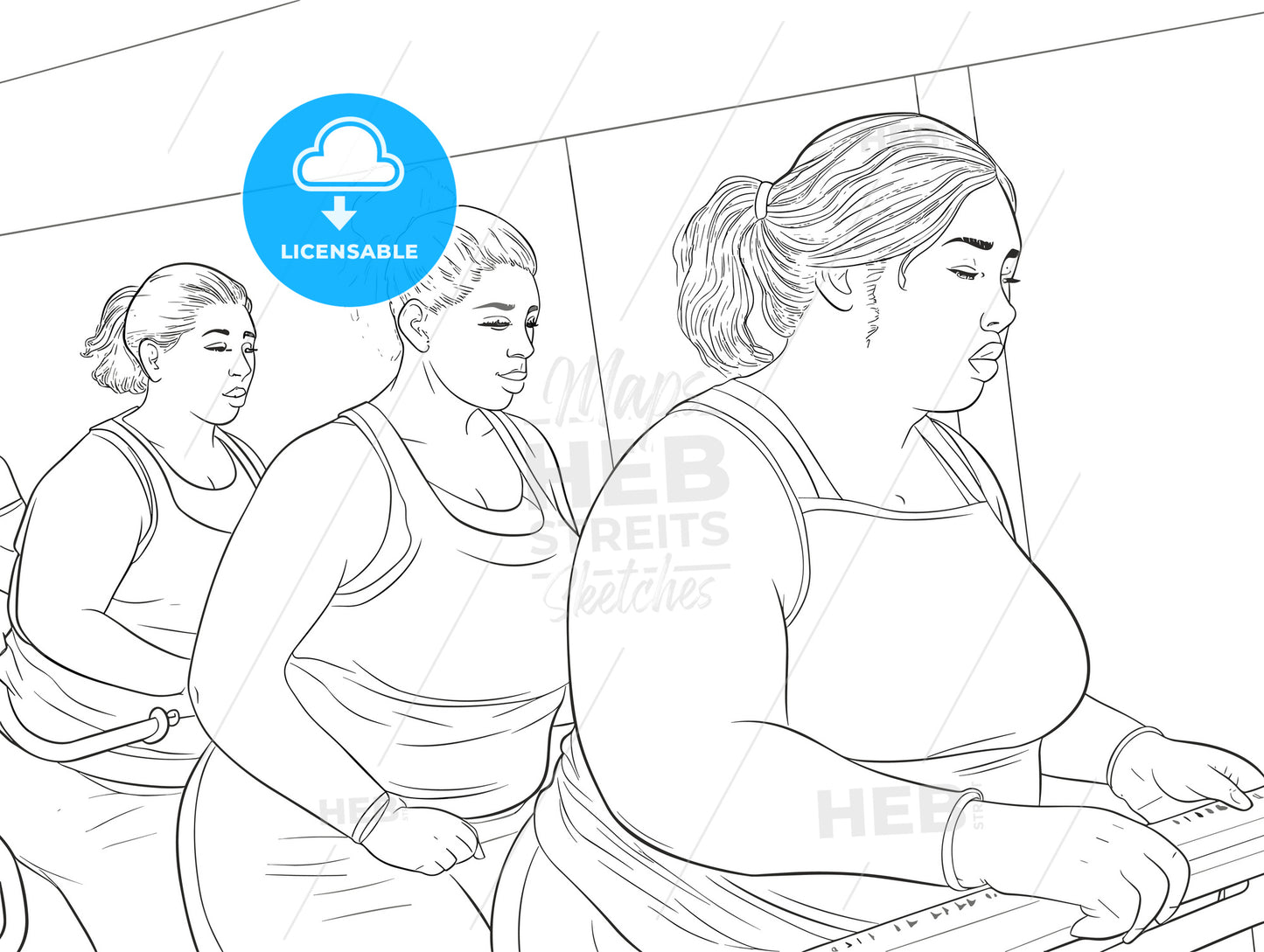 Three beautiful young women working out at the gym