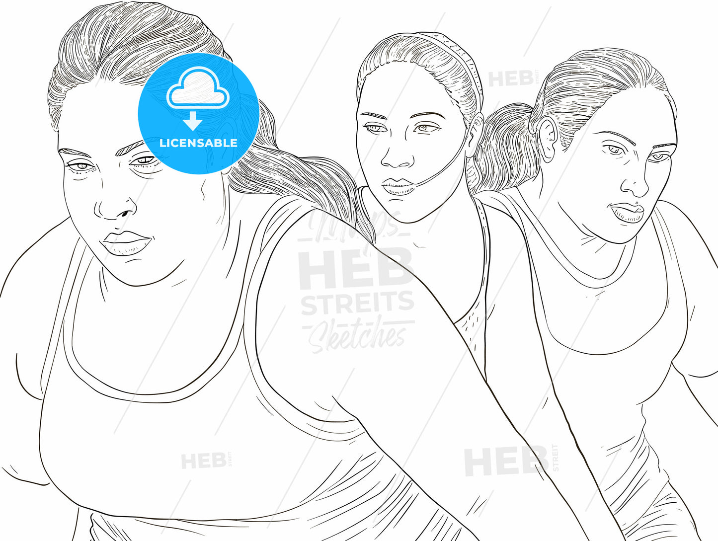 Three beautiful young women working out at the gym