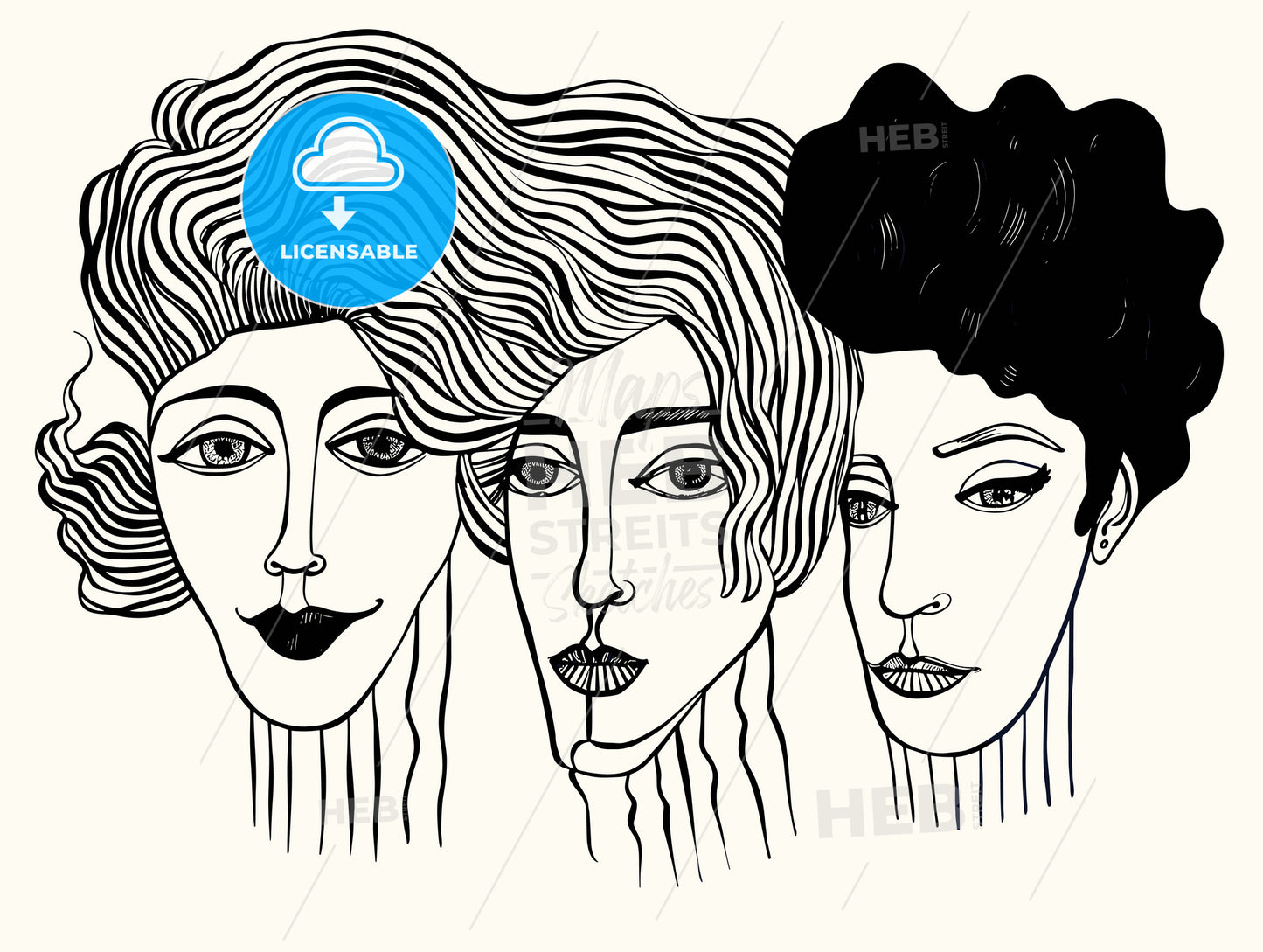 Three friends together on white.