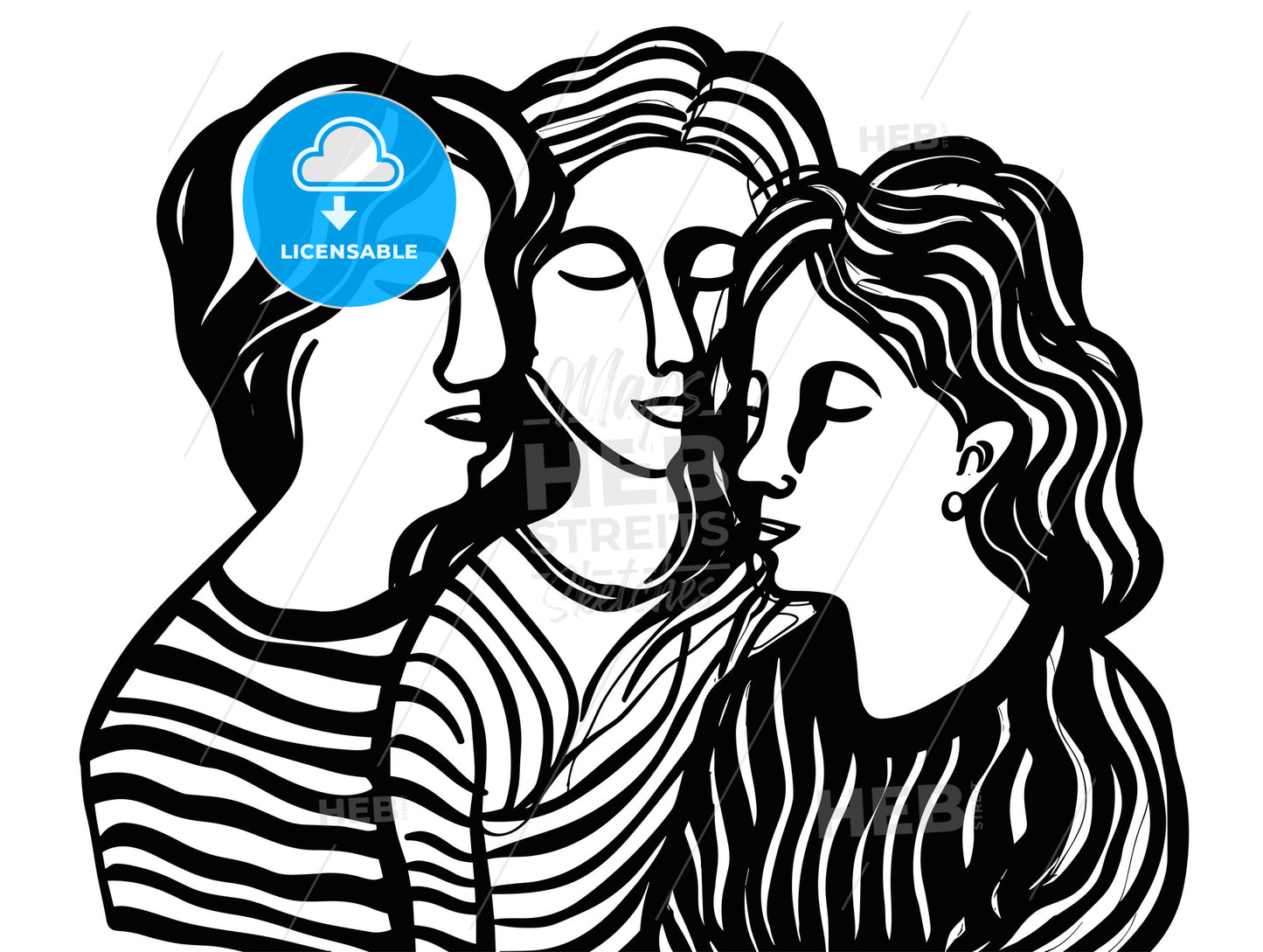 Three friends together on white.