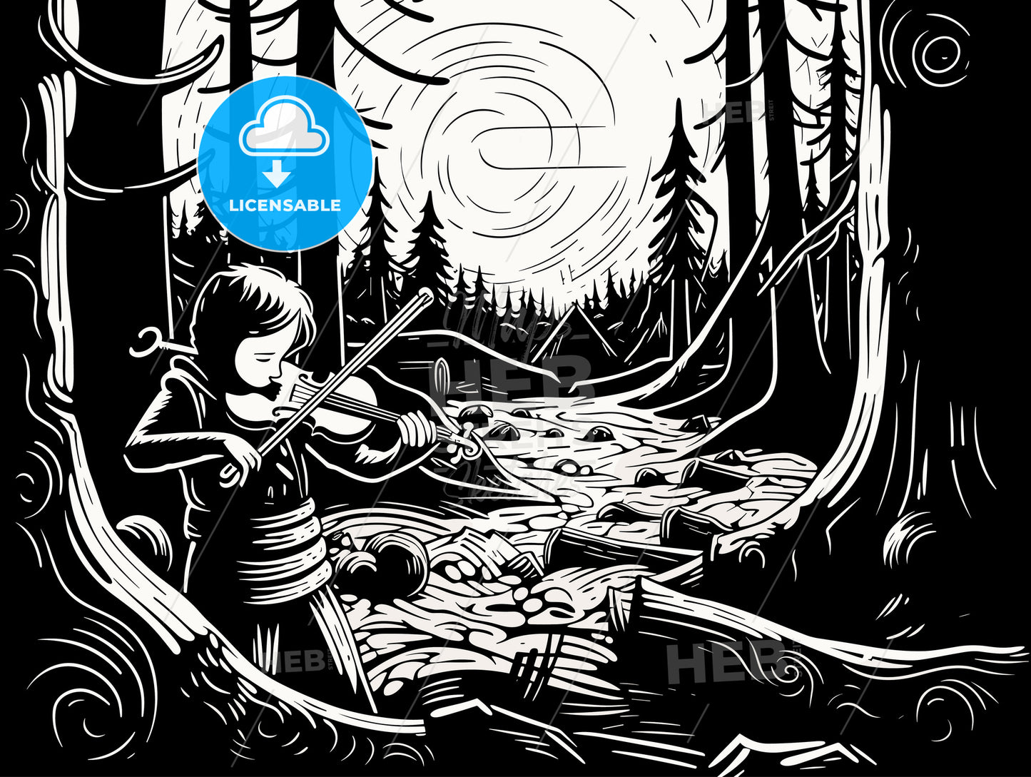 Tiny little boy Coast salish native playing fiddle