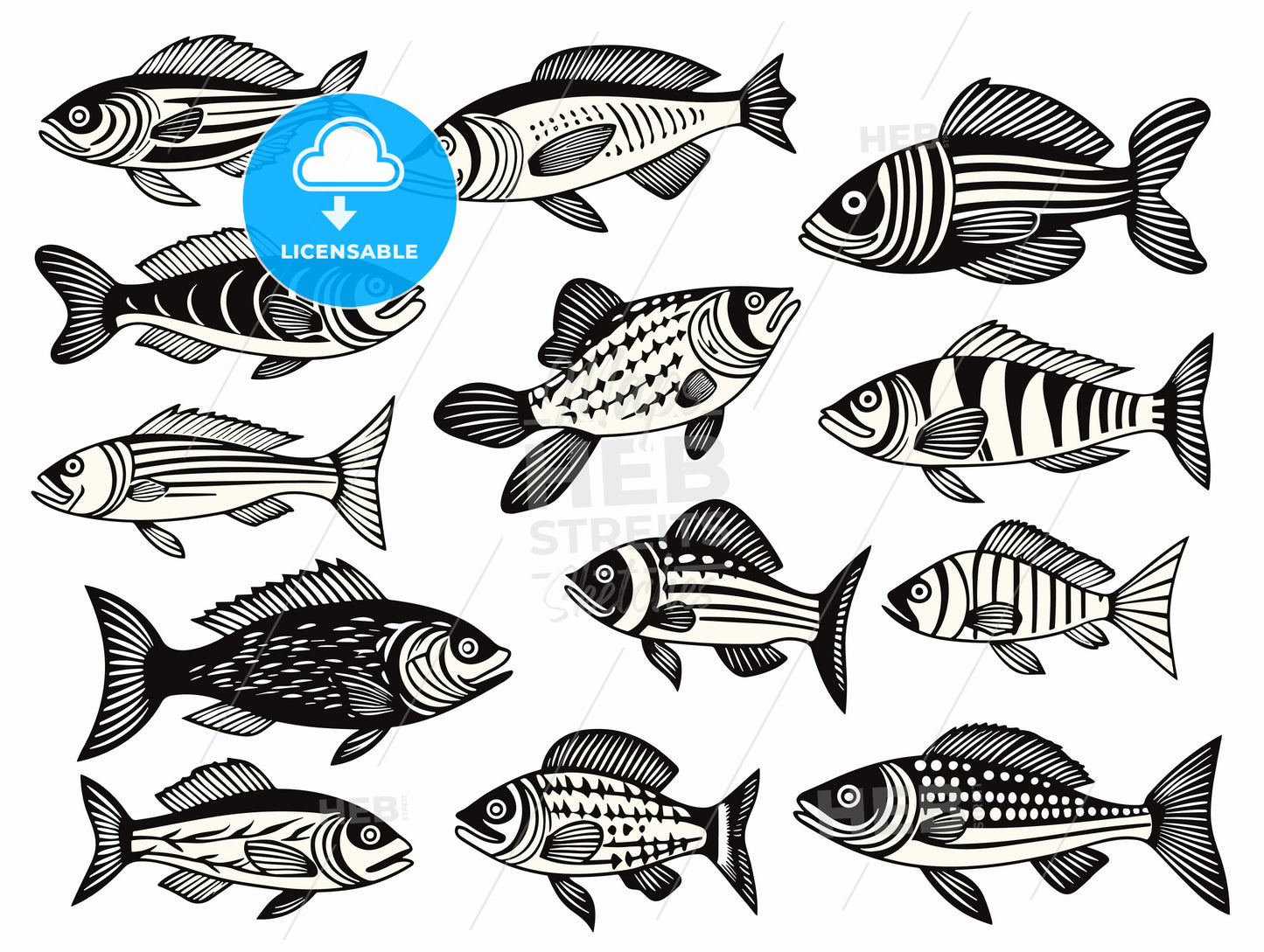 Types freshwater fish Silhouettes.