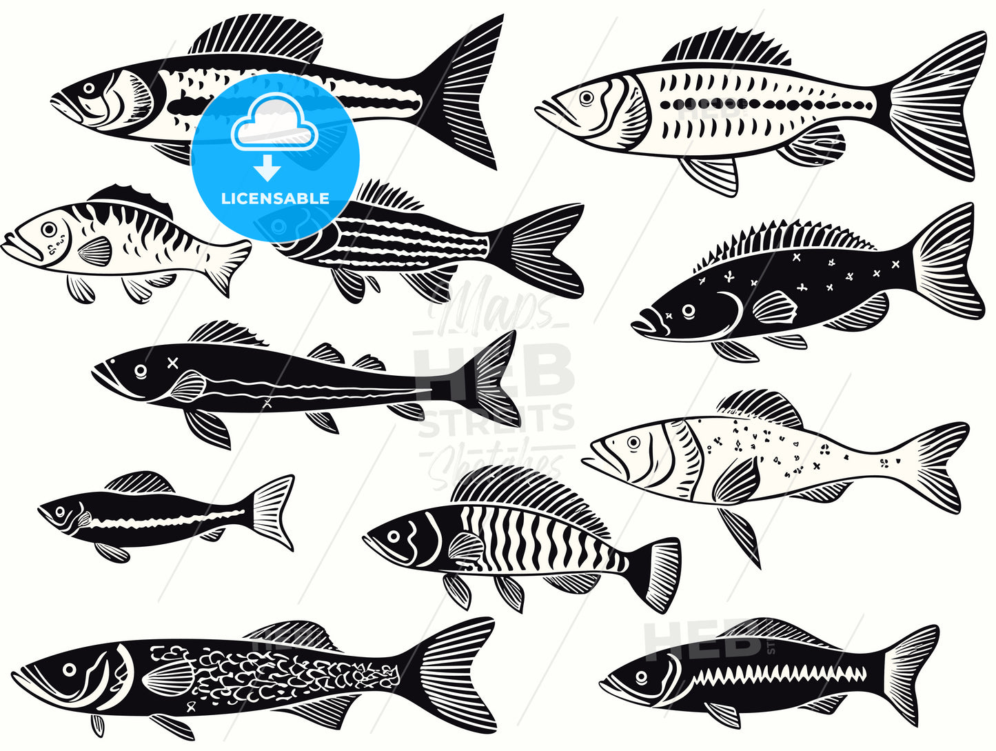 Types freshwater fish Silhouettes.