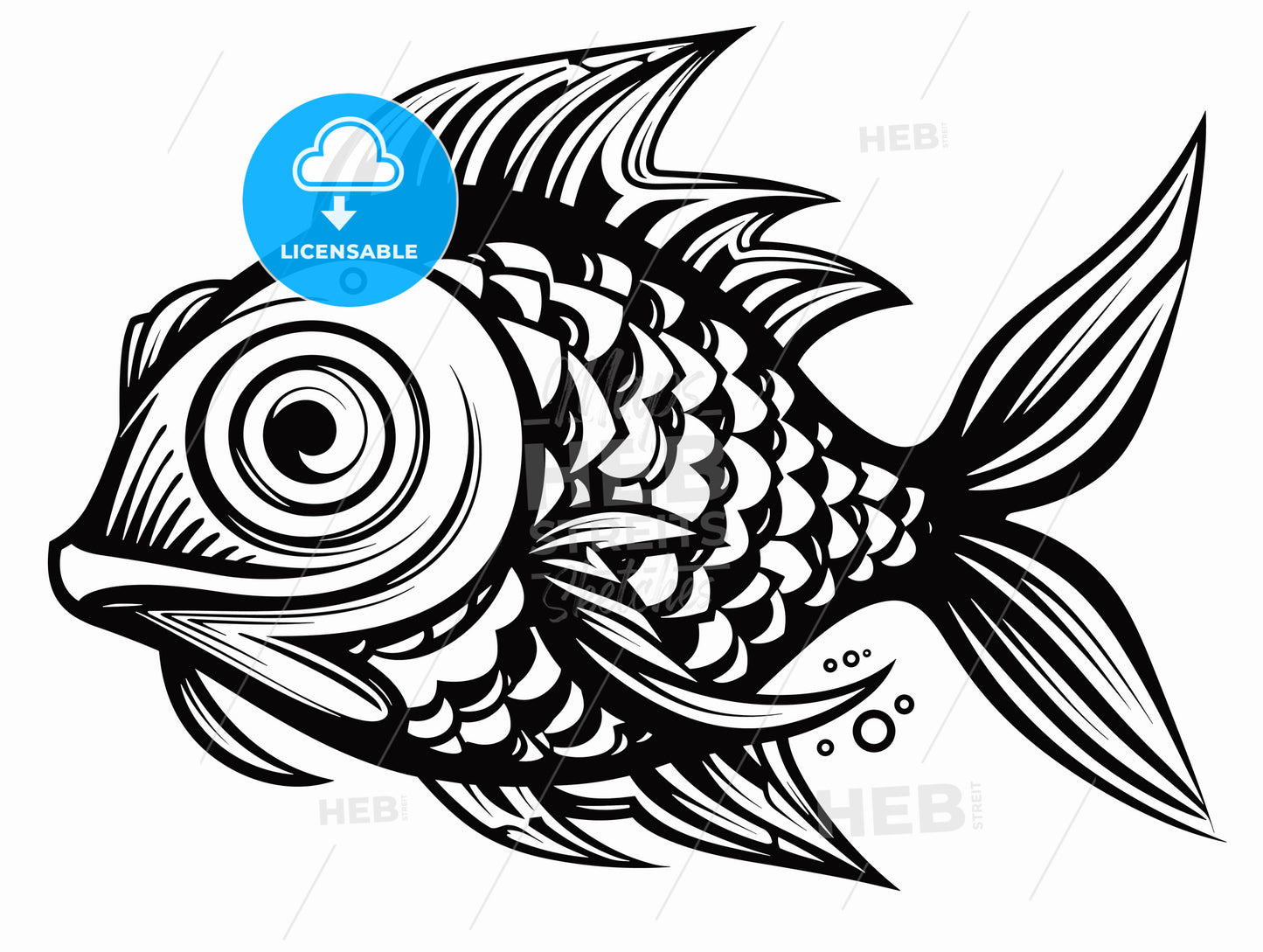 Vector illustration of angry fish cartoon.