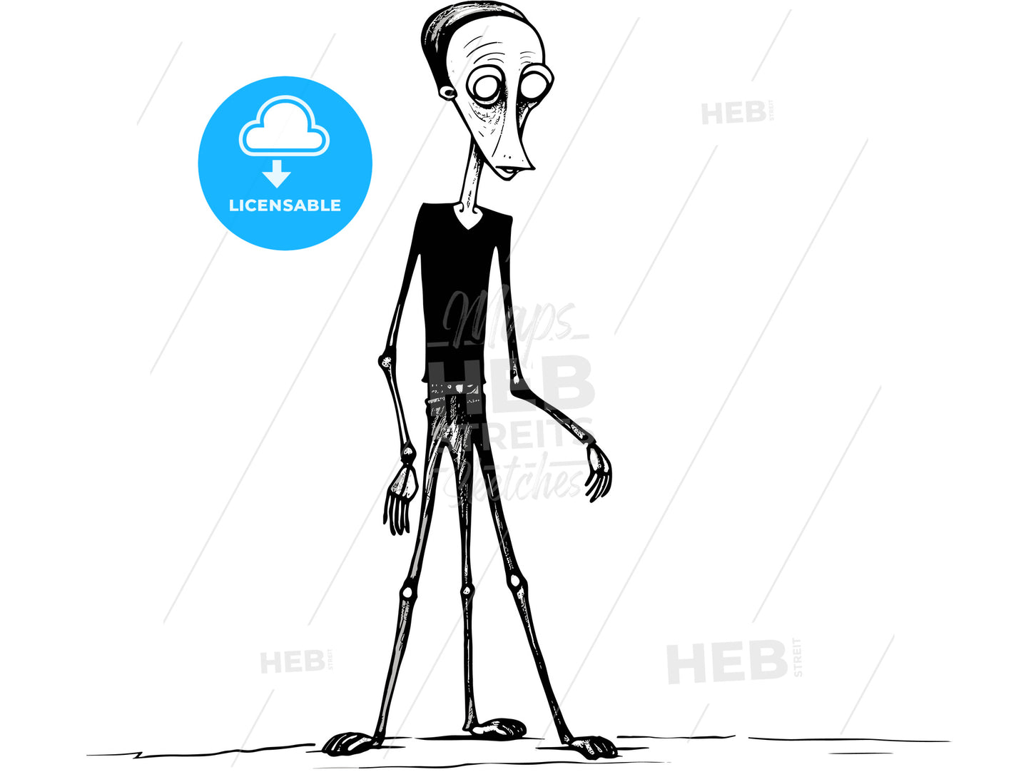 very skinny man style of medieval woodblock.