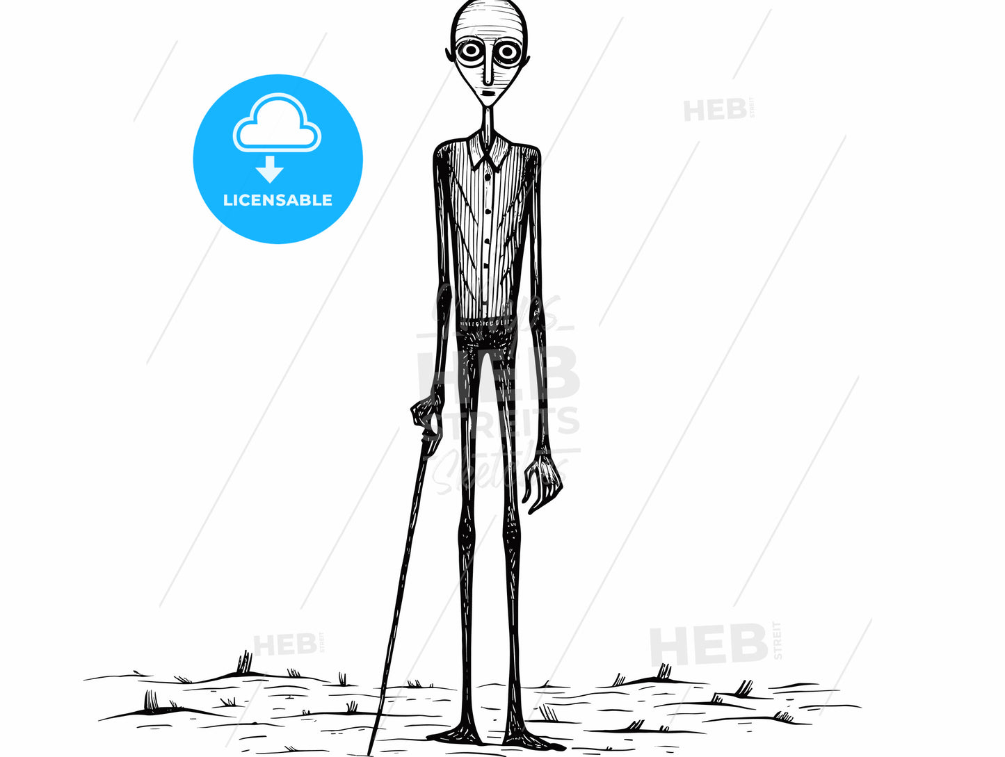 very skinny man style of medieval woodblock.