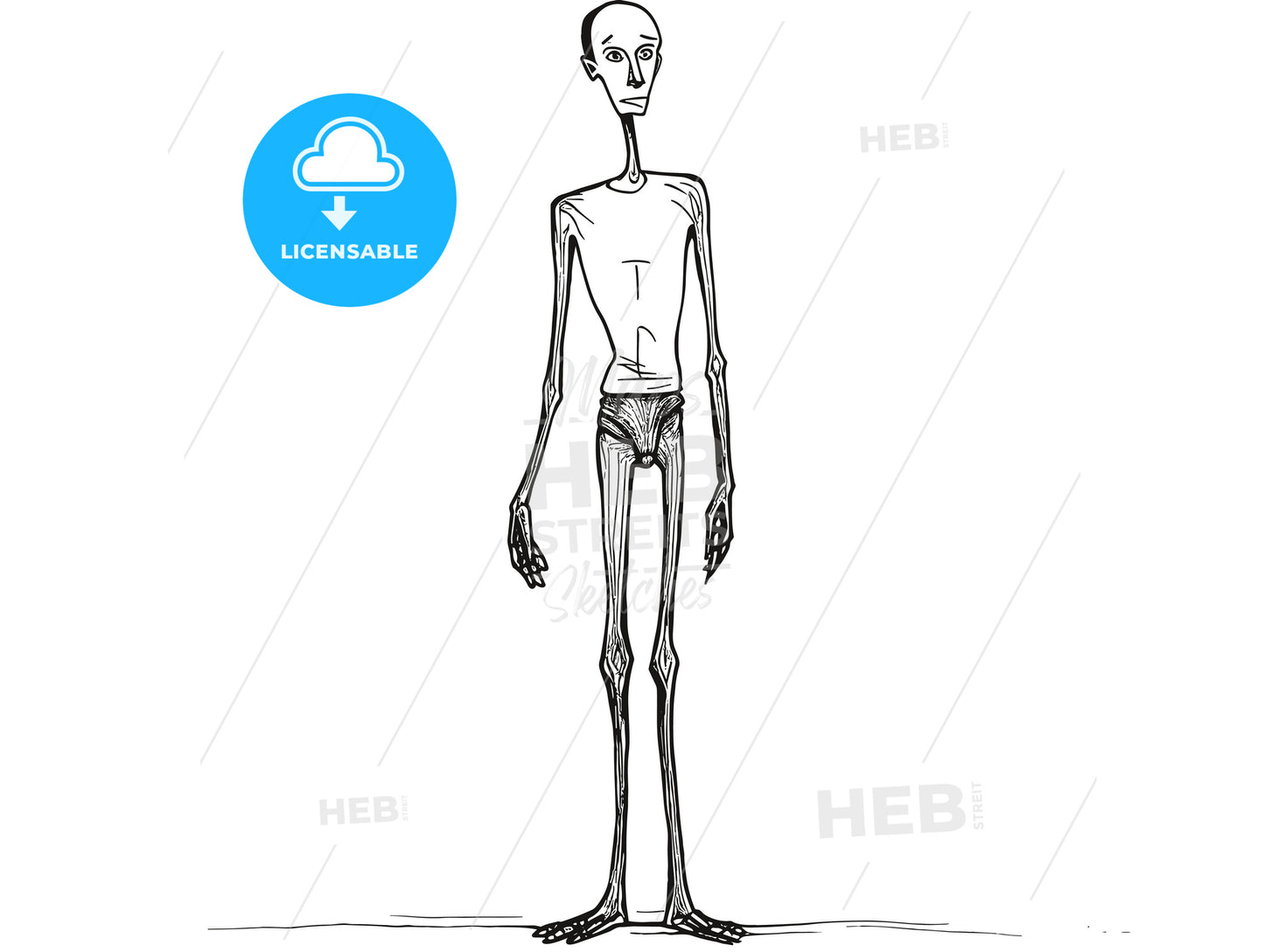 very skinny man style of medieval woodblock.