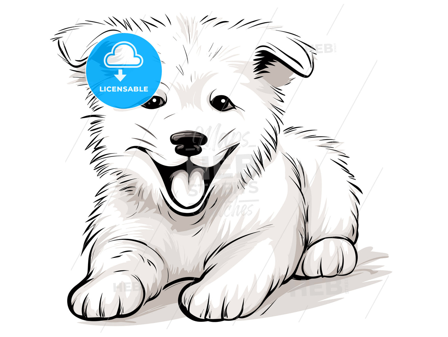 White puppy with smiling face in white background