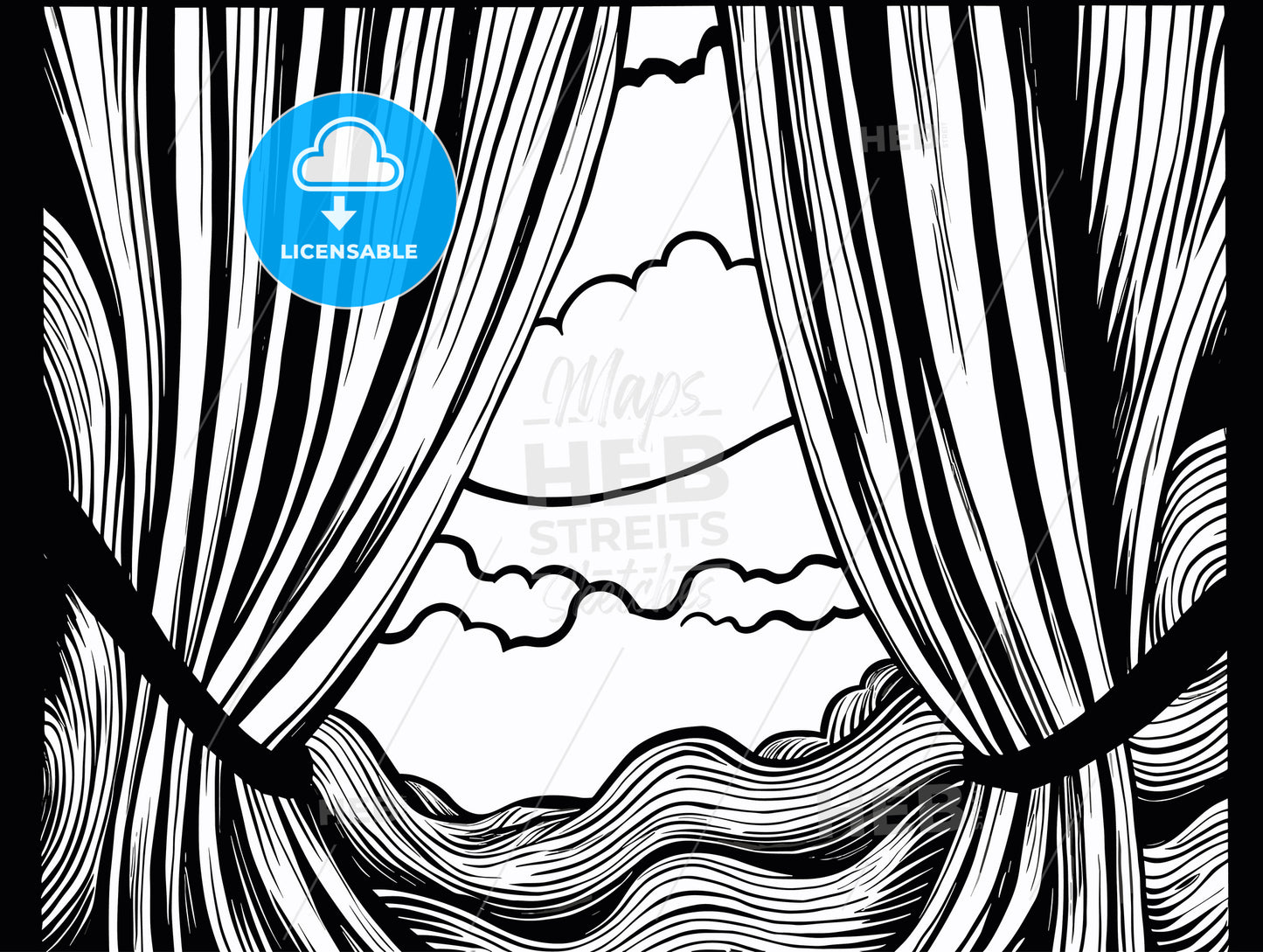 Wide open curtain pattern with space background