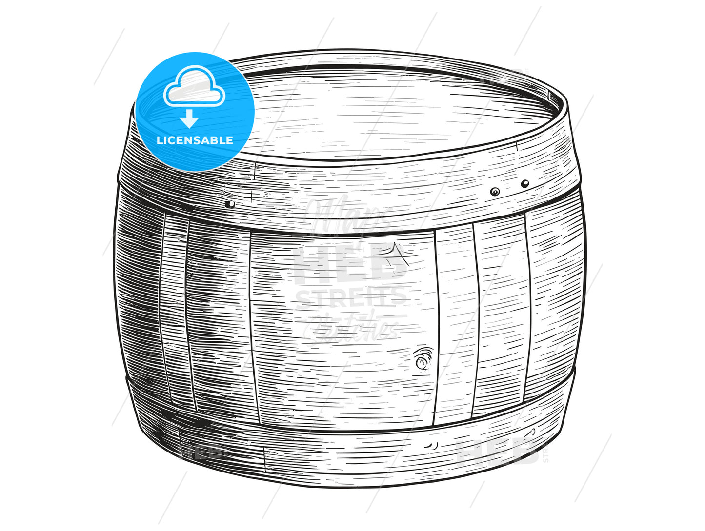 woodcut of a beer barrel.