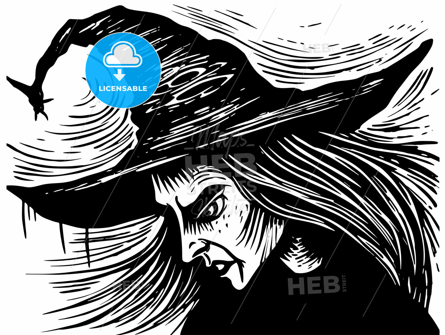 woodcut witch.