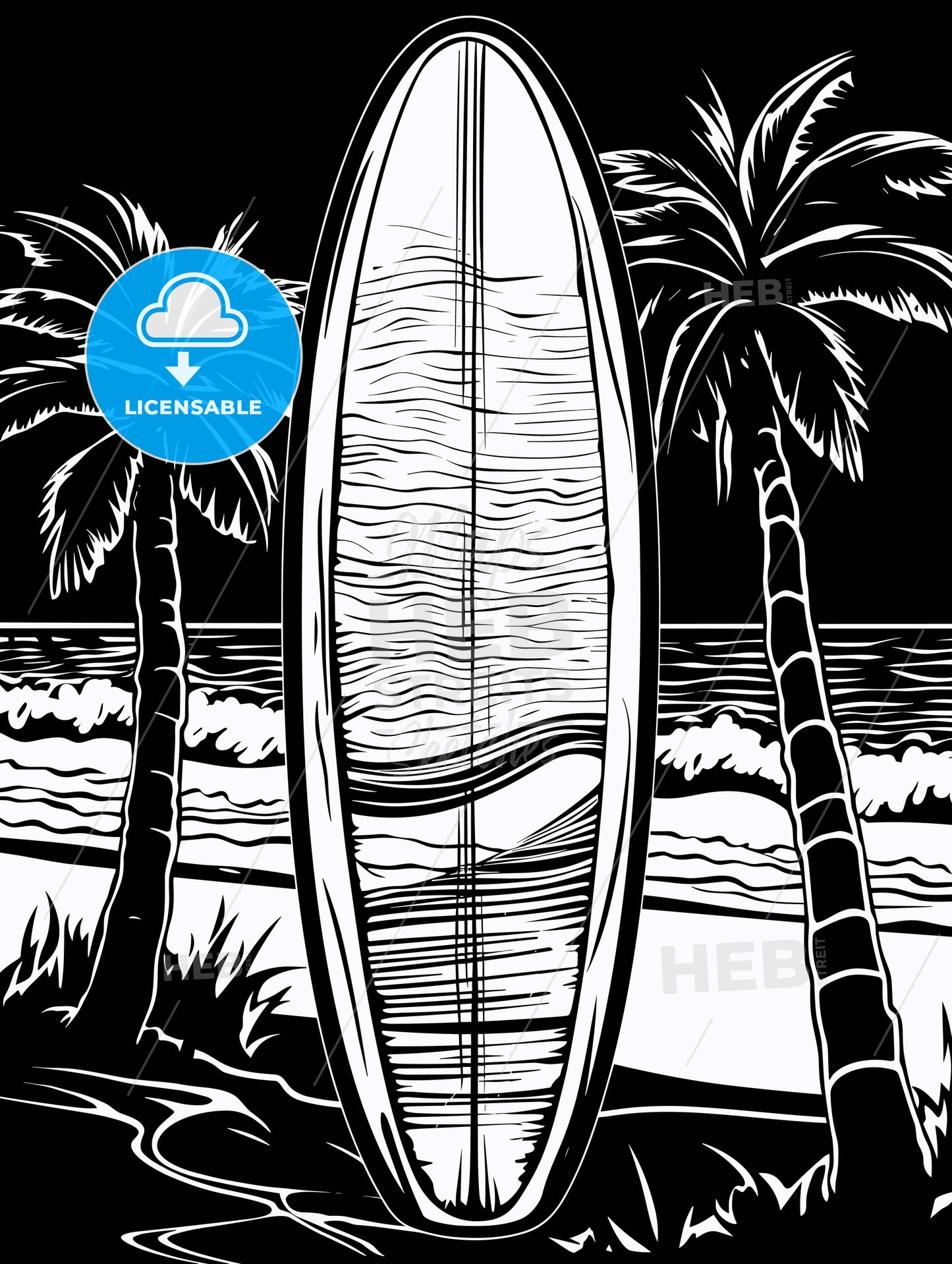 Surfboard in front of beach