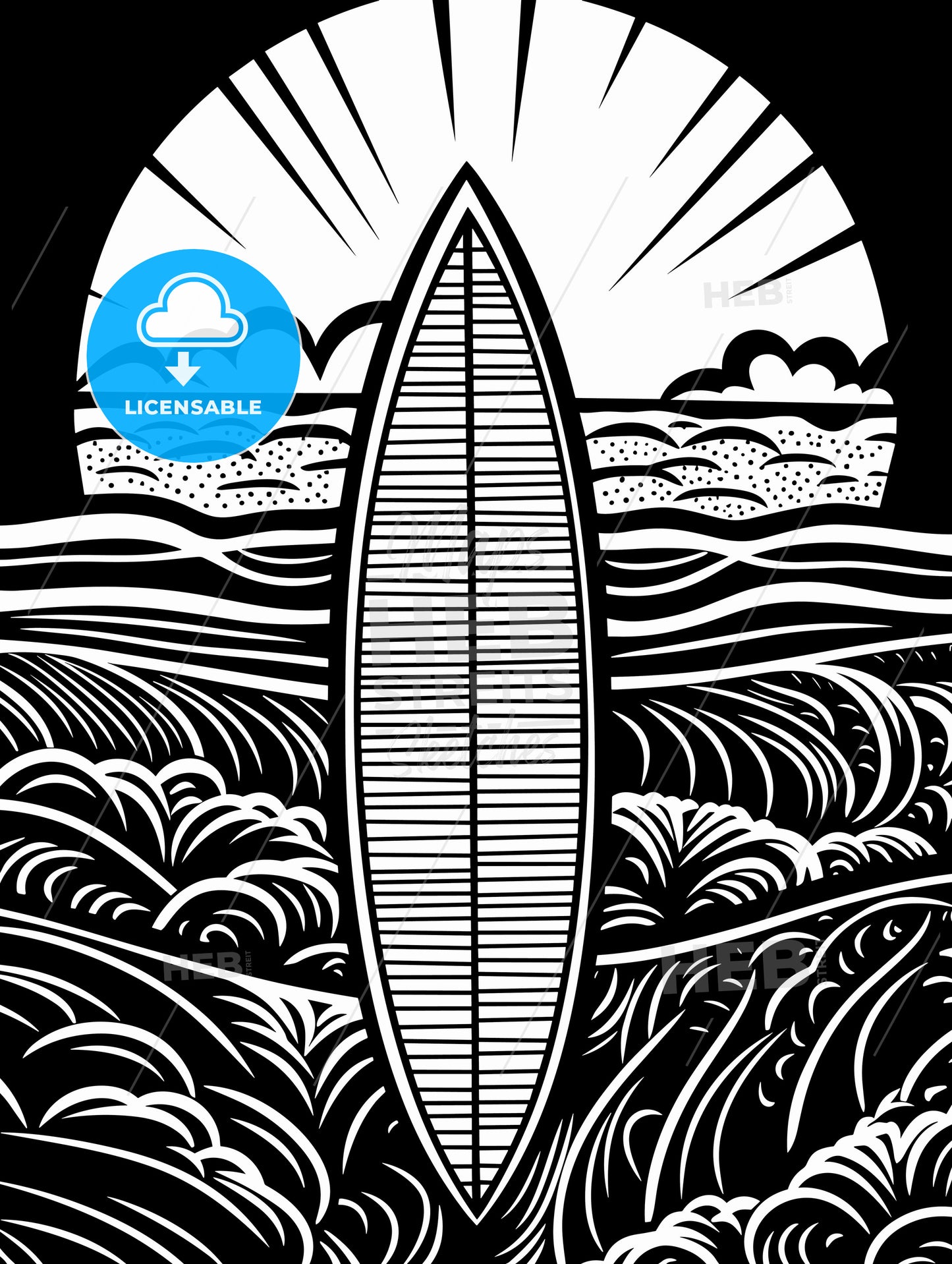 Surfboard in front of beach