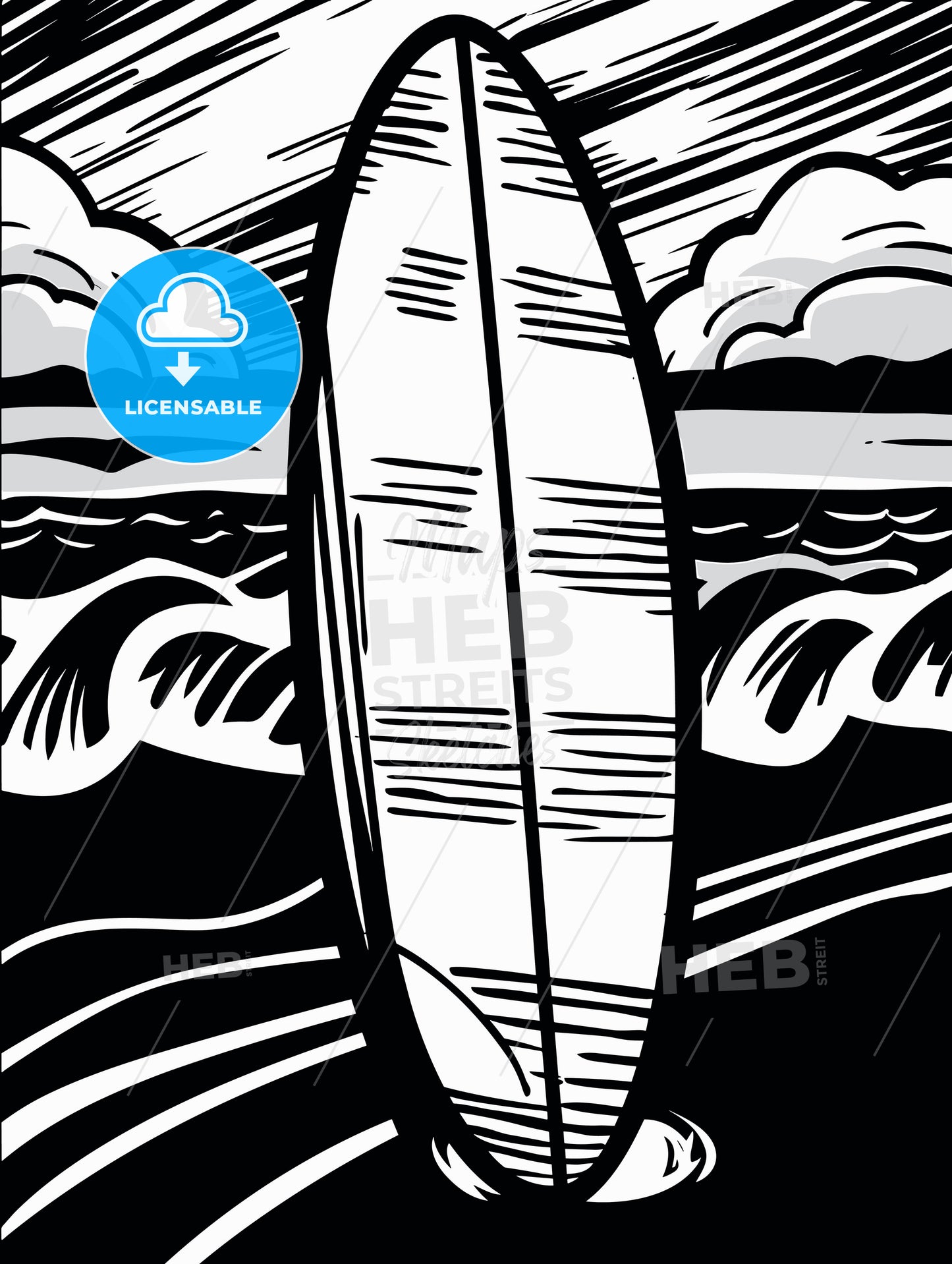 Surfboard in front of beach