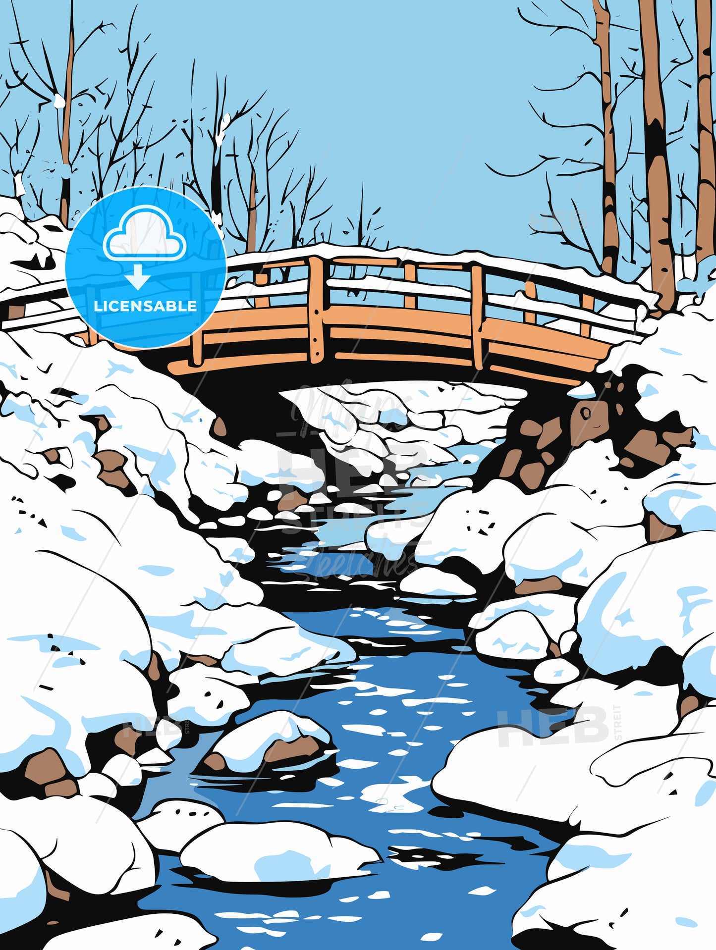 A bridge over a stream following a heavy snow