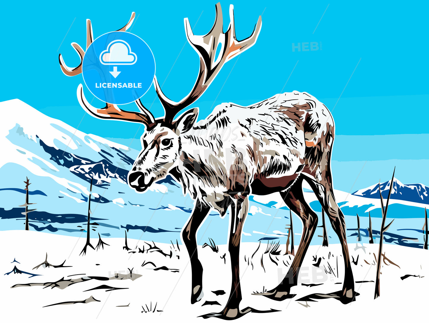 A clip art illustration featuring a reindeer