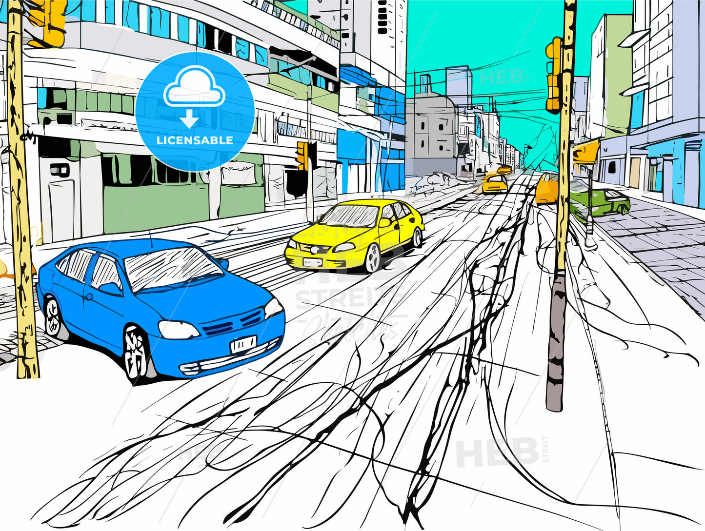 Auto accident involving two cars on a city street