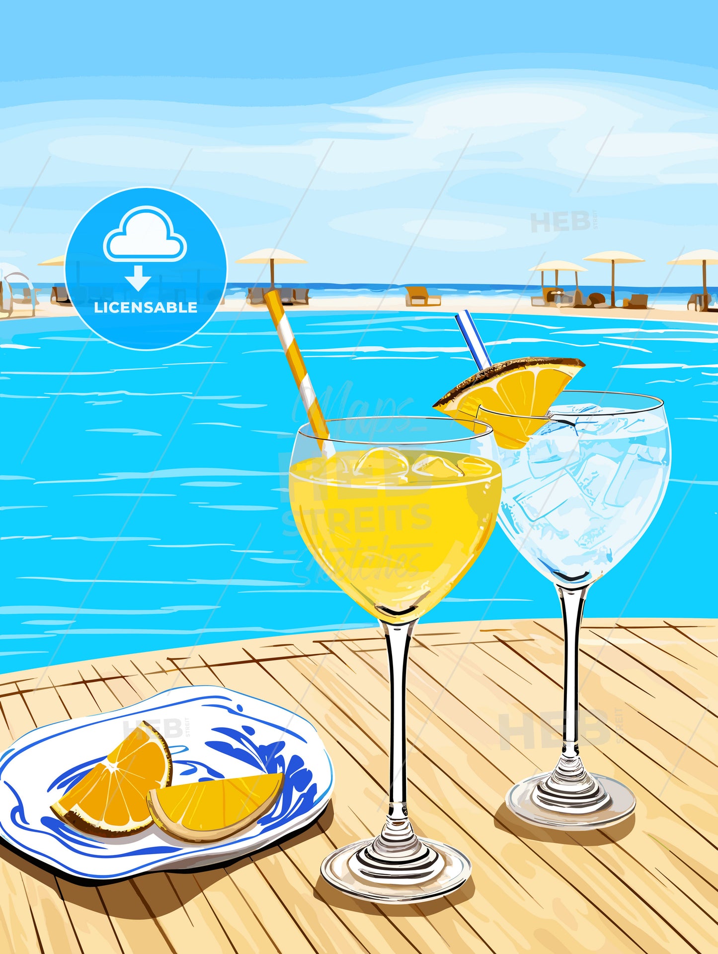 Beach holidays with two cocktails near swimming pool