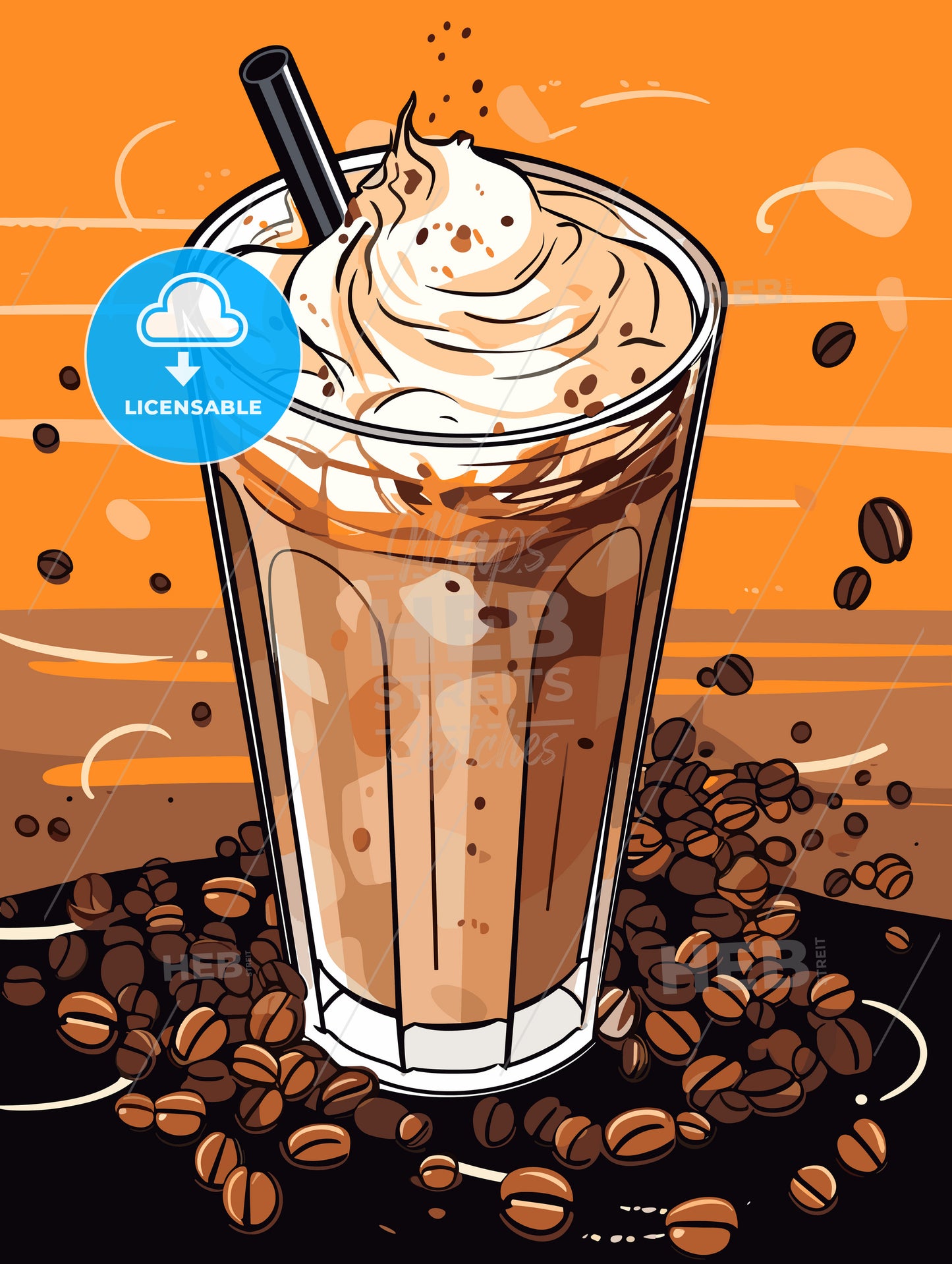 Cold coffee drink with ice and splashes