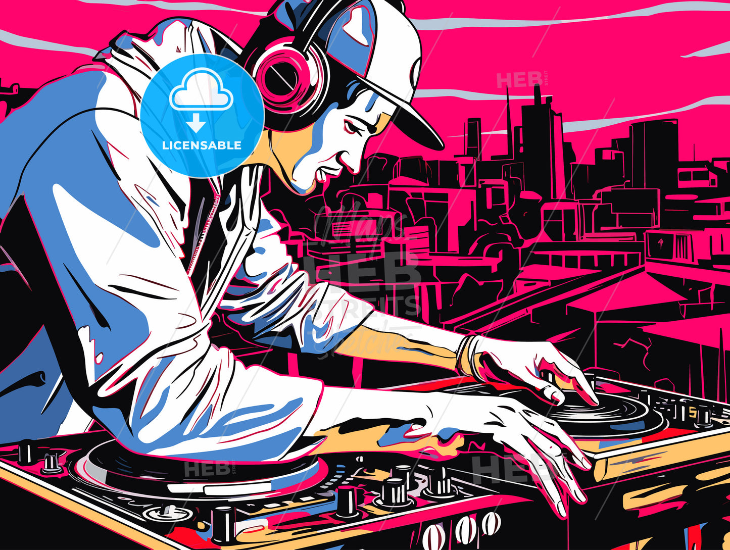 Disk jockey or DJ with an urban background