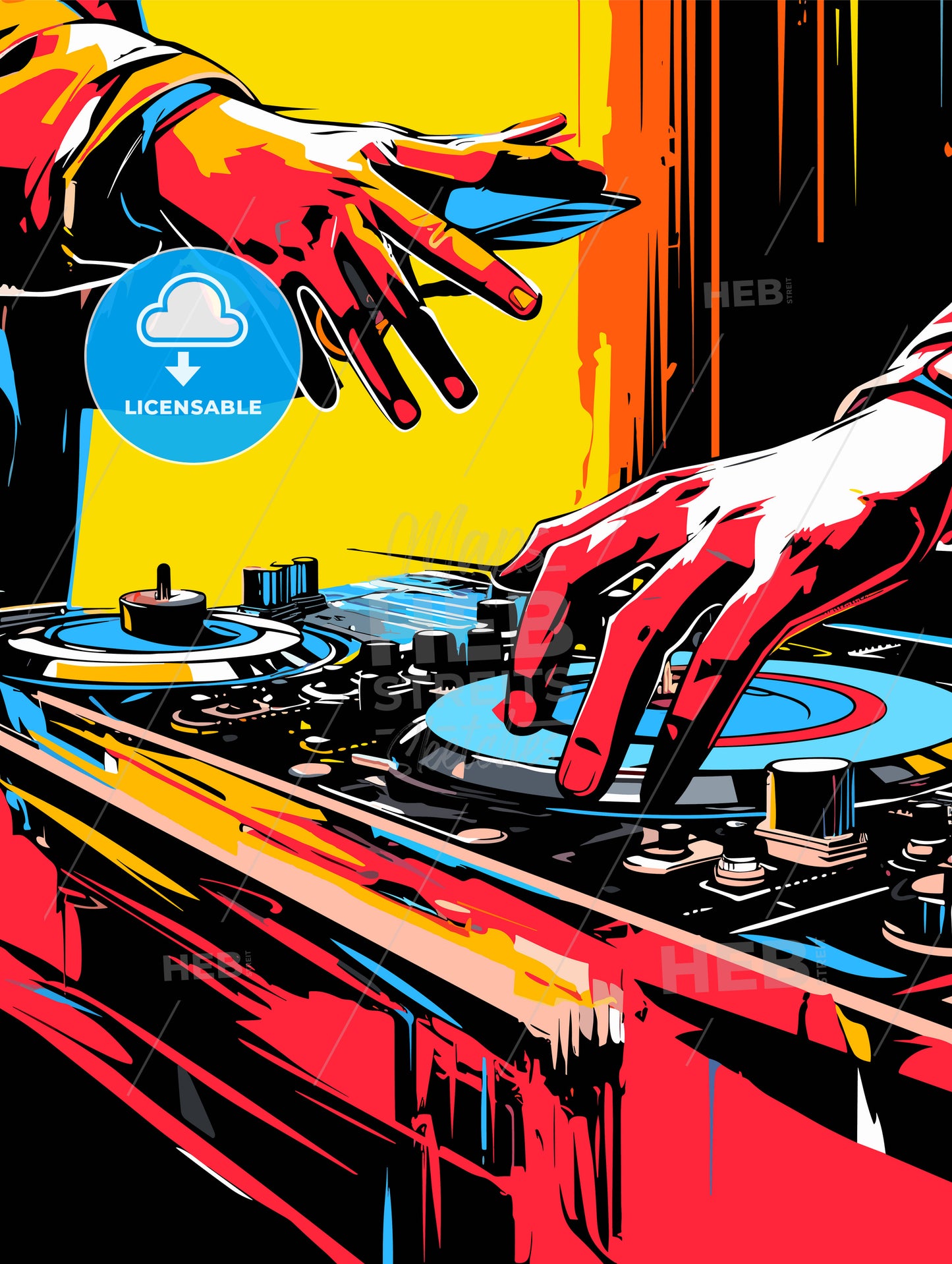 Dj mixing on the turntable modern abstract poster