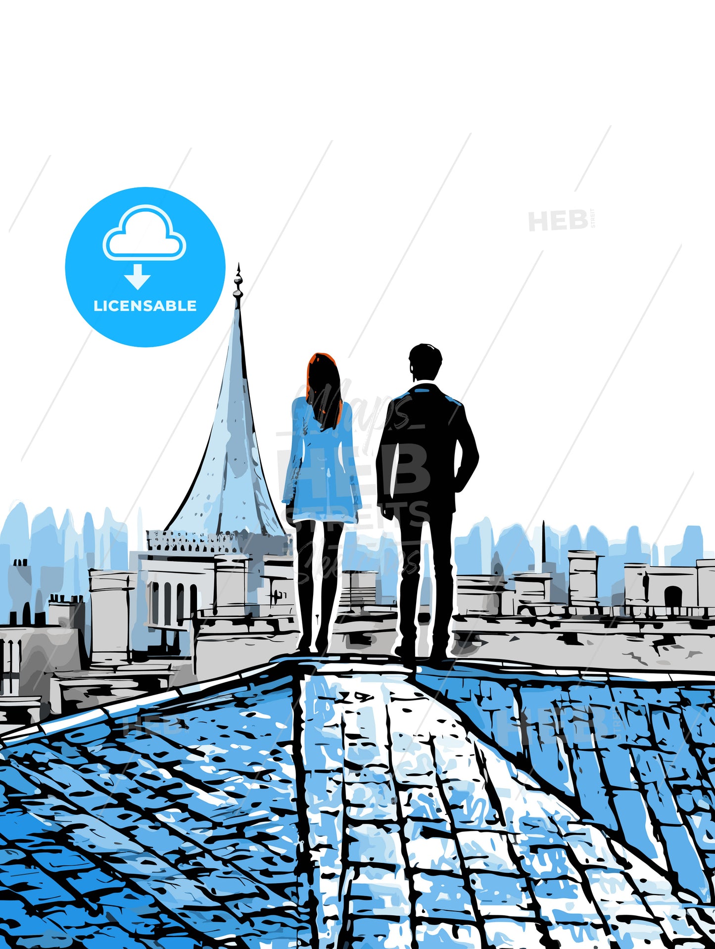 Fashion Art of a Couple on the roofs of paris