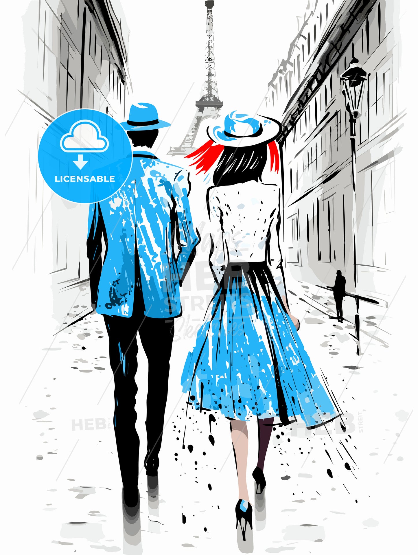 Fashion illustration of Couple in Paris
