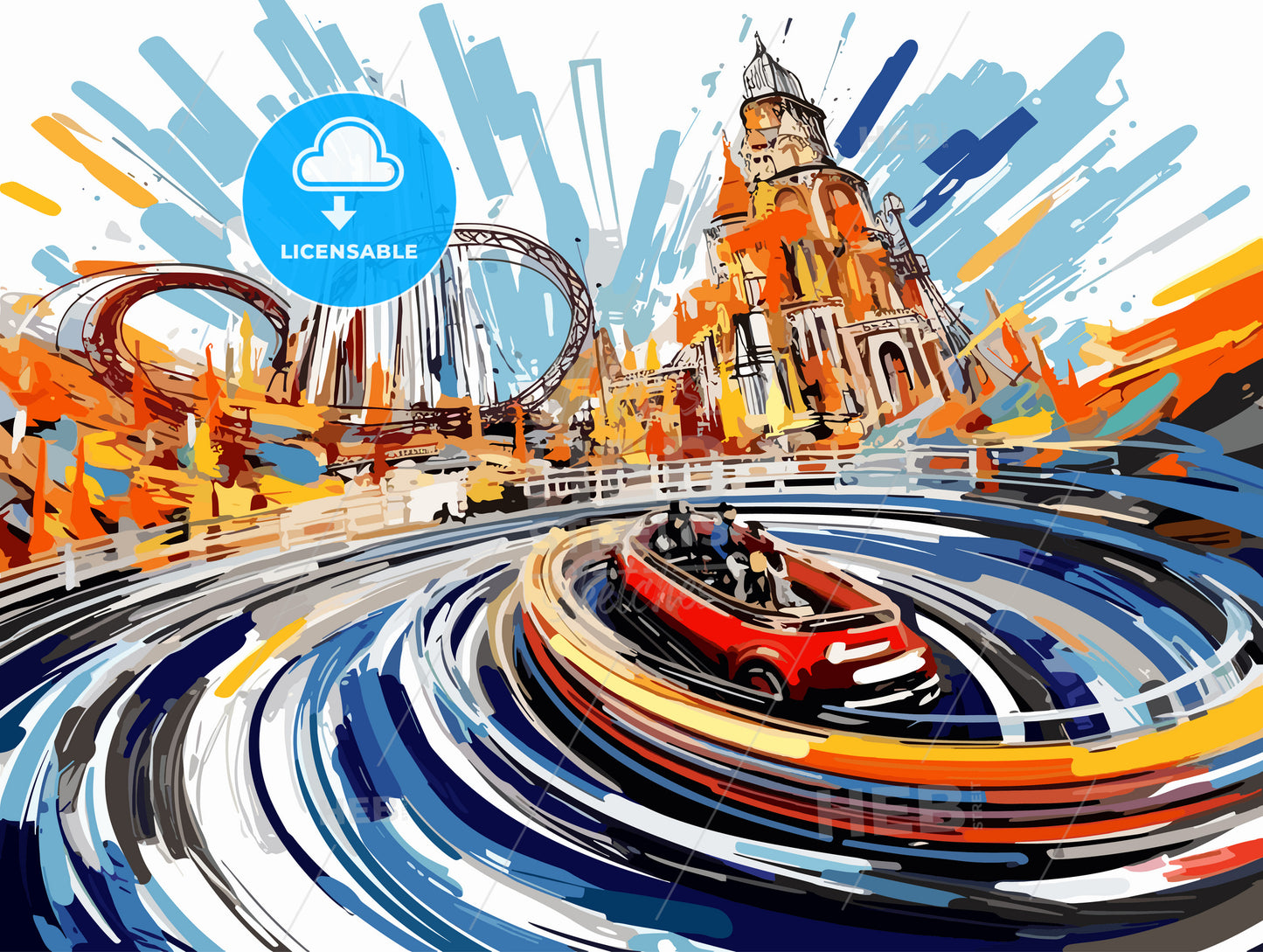 Fun in theme park in abstract motion blur