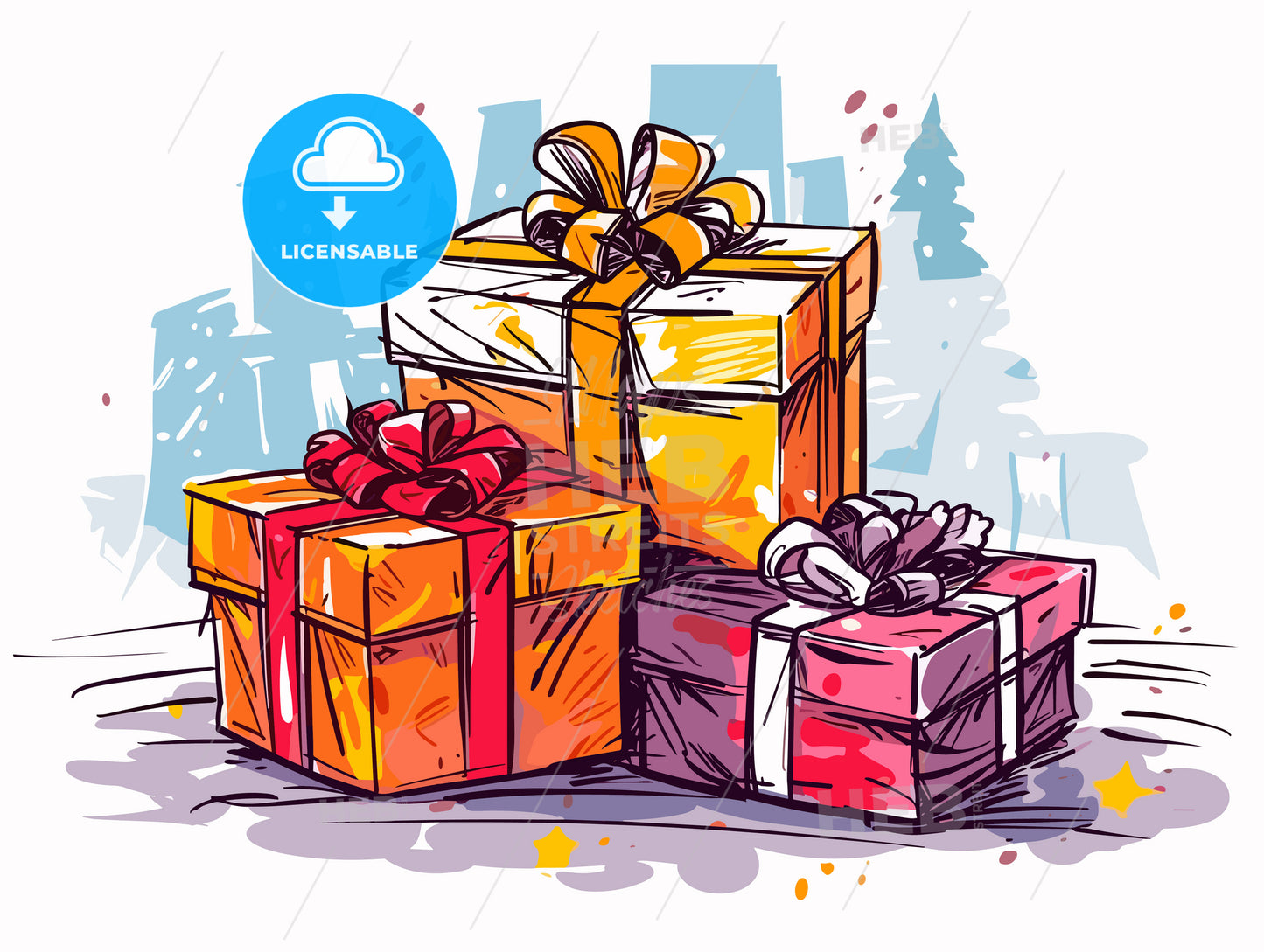 gifts wrapped in festive Christmas paper and ribbons