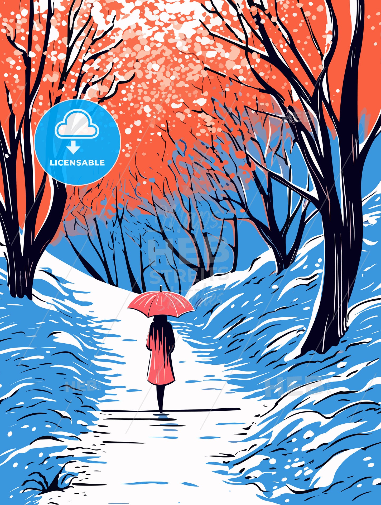 Girl with umbrella walking on the path