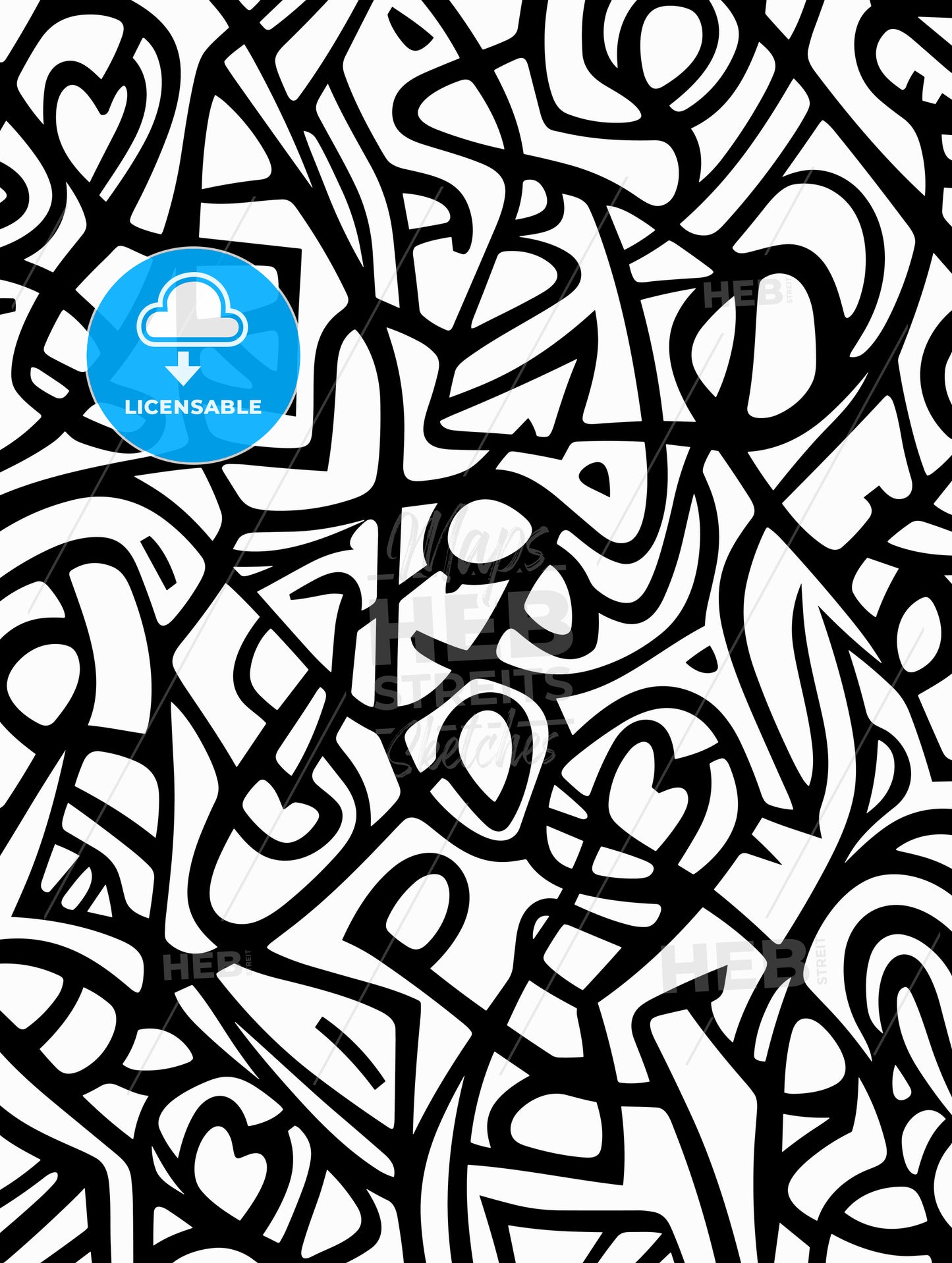 Graffiti Black and White Love Pattern Doodle