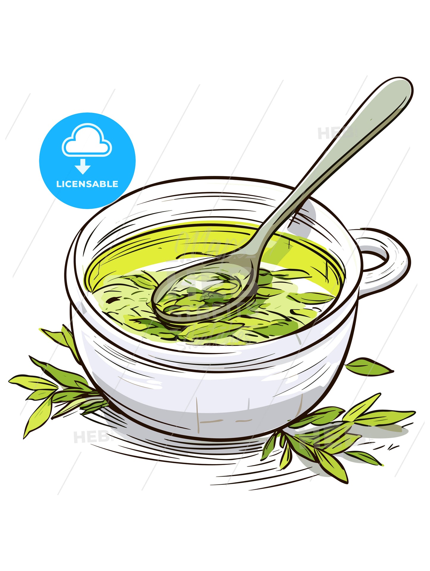 Green tea on a white background