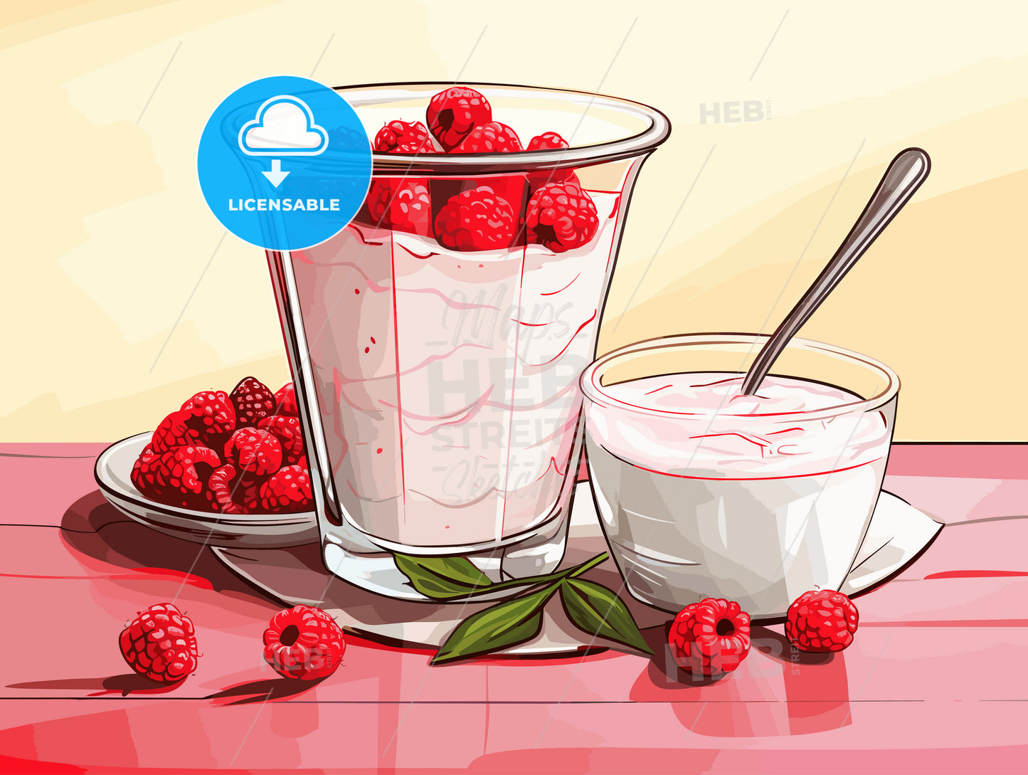 Healthy Breakfast of mueseli yogurt raspberries