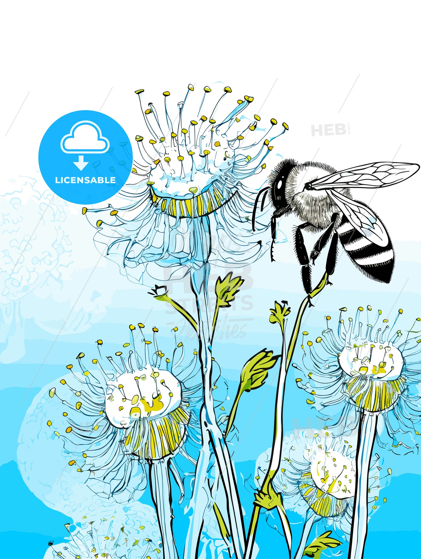 Honey bee on a blue flower pollinating