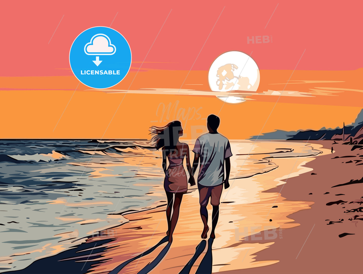 Honeymoon couple romantic in love at beach