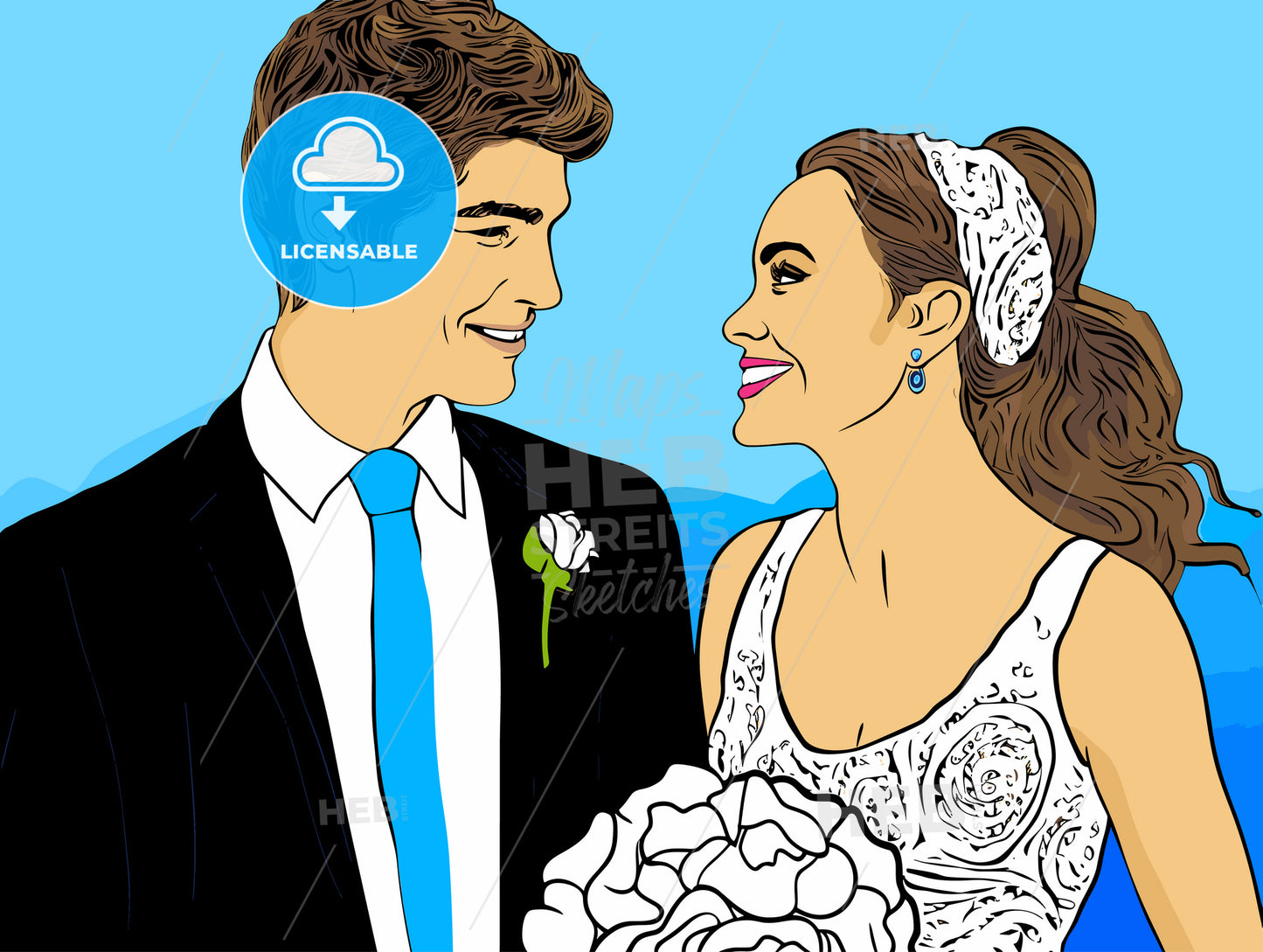 illustration of a happy bride and bridegroom