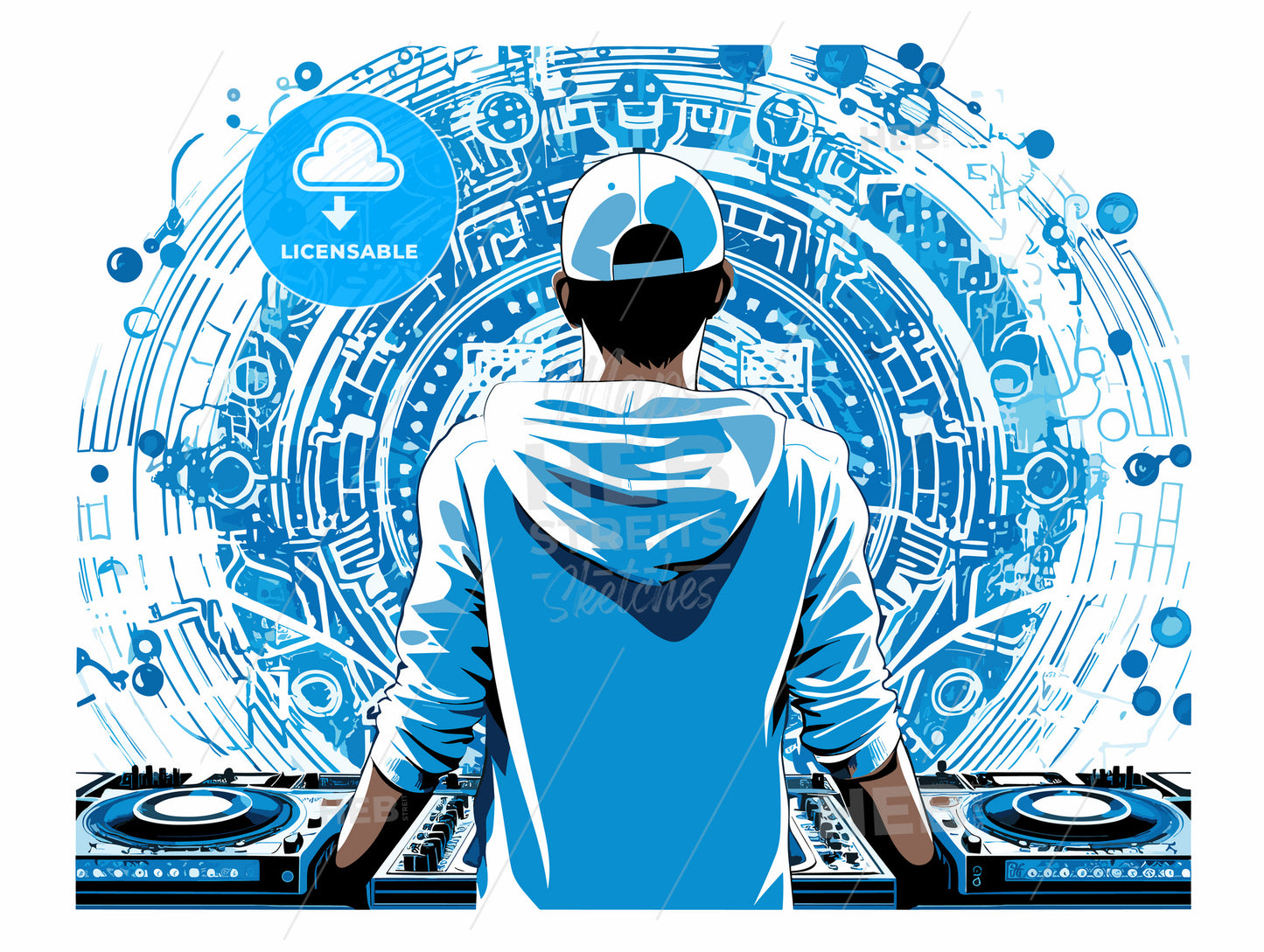 Illustration of the dj playing progressive electro