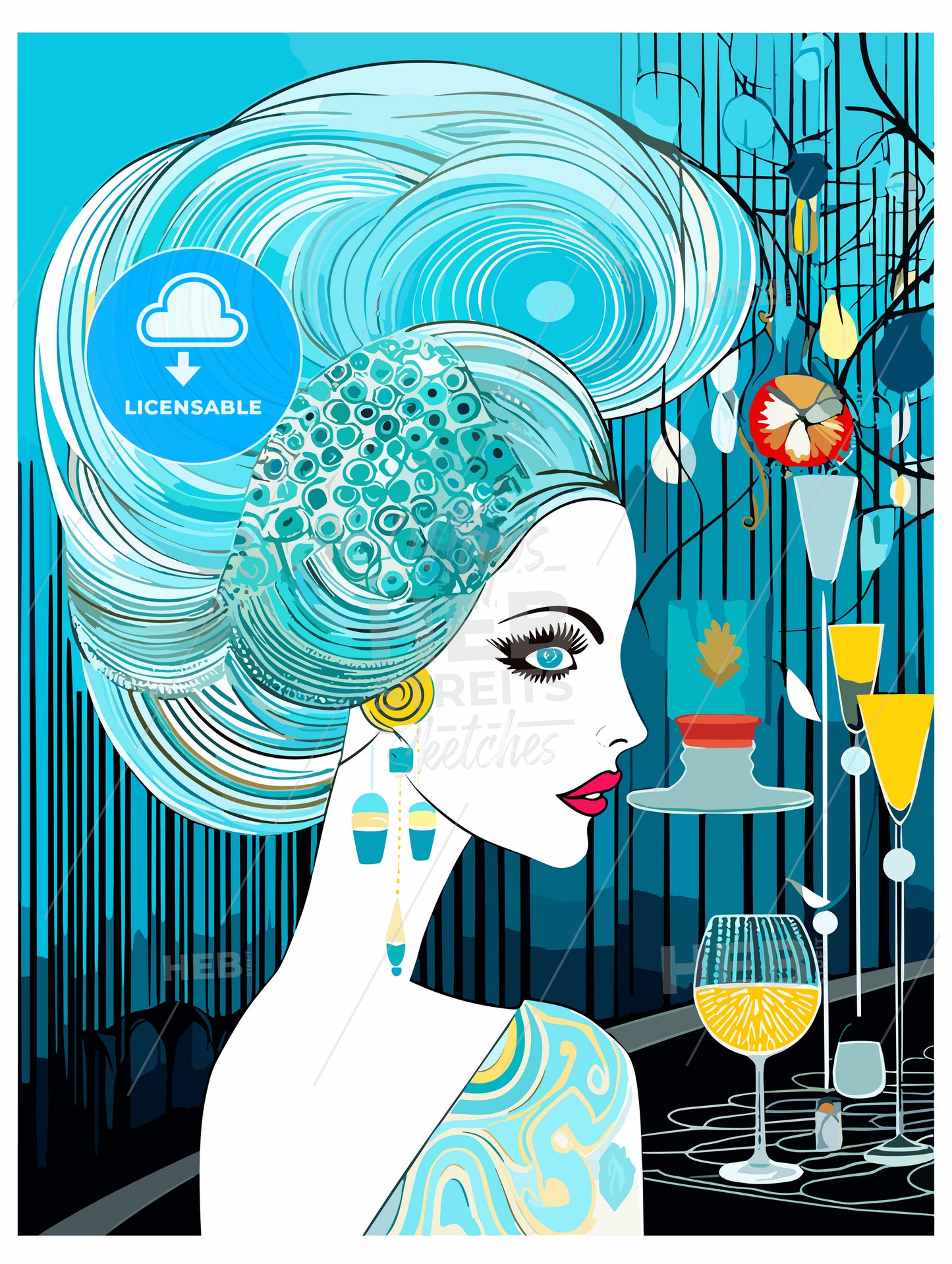 Lifestyle fashion illustration in the disco club