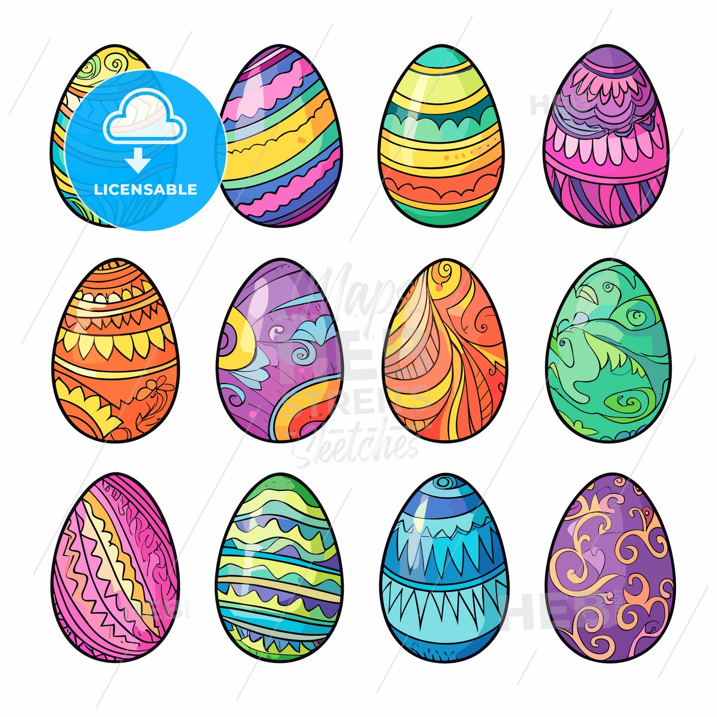 Set of colorful decorated easter eggs