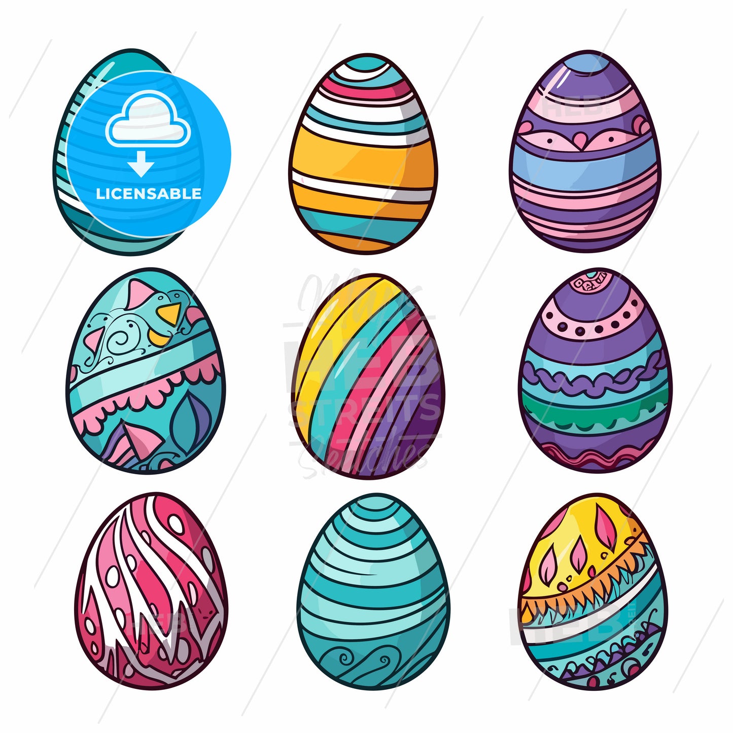 Set of colorful decorated easter eggs
