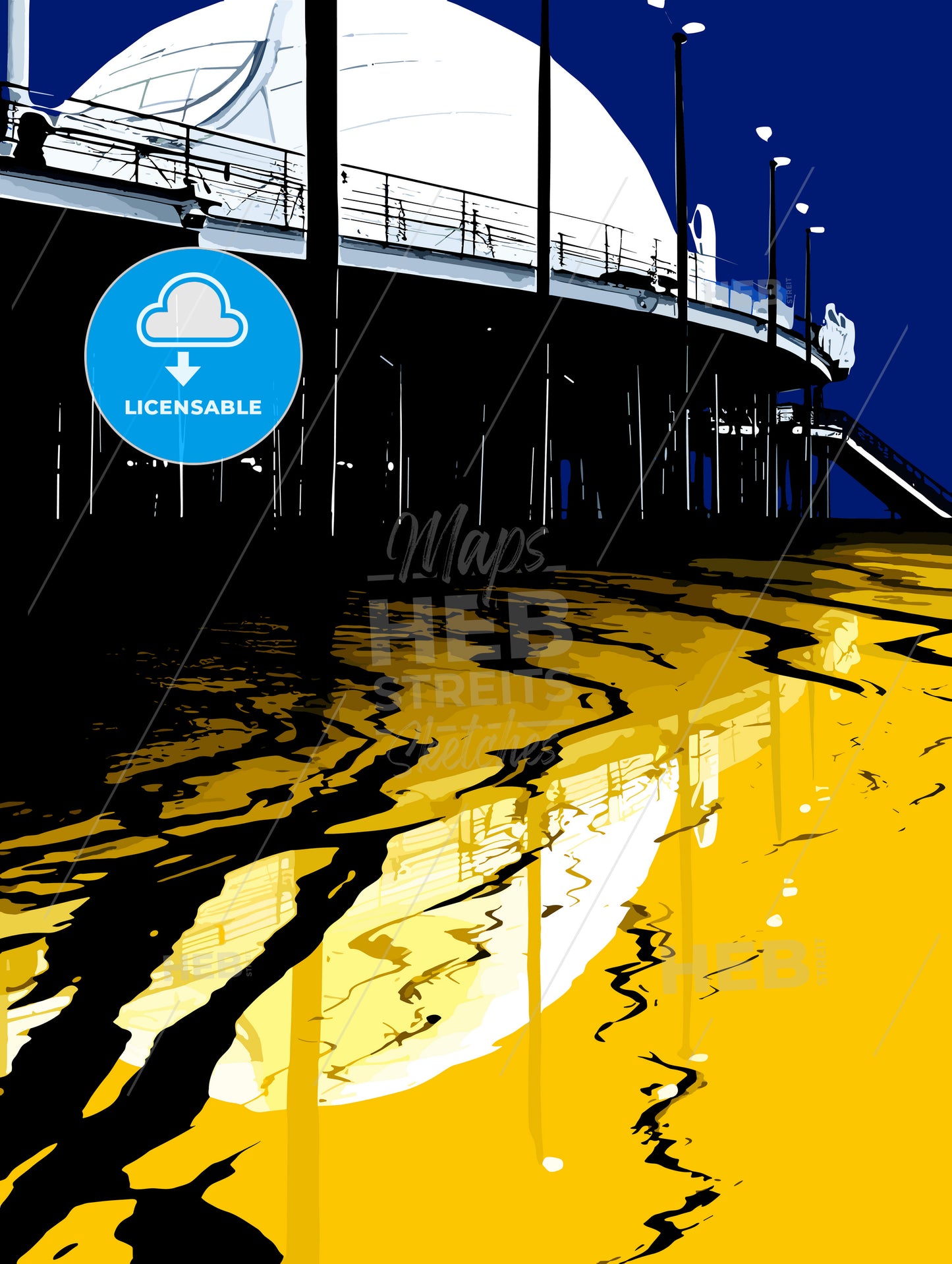 Silhouette of Santa Monica Pier reflected