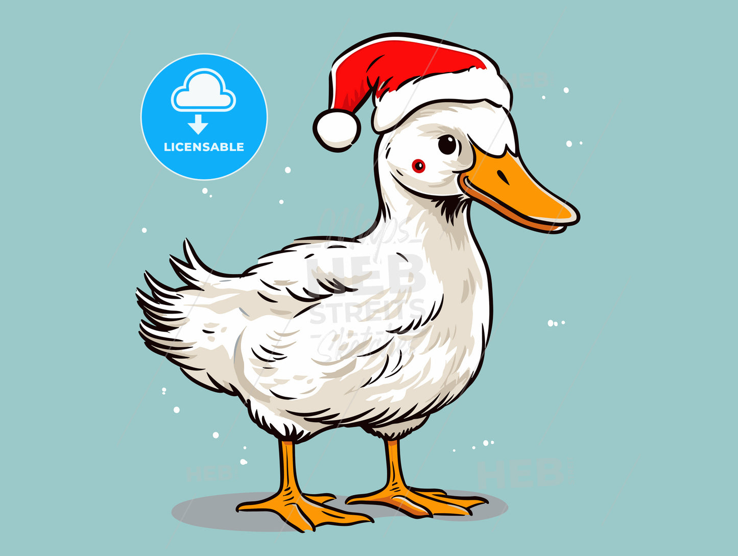 Silly fat cartoon goose wears santa cap