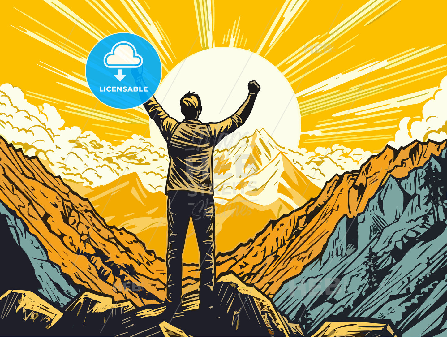 success or champion man on mountain