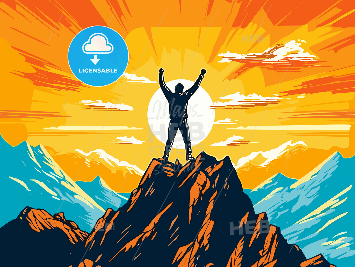 success or champion man on mountain