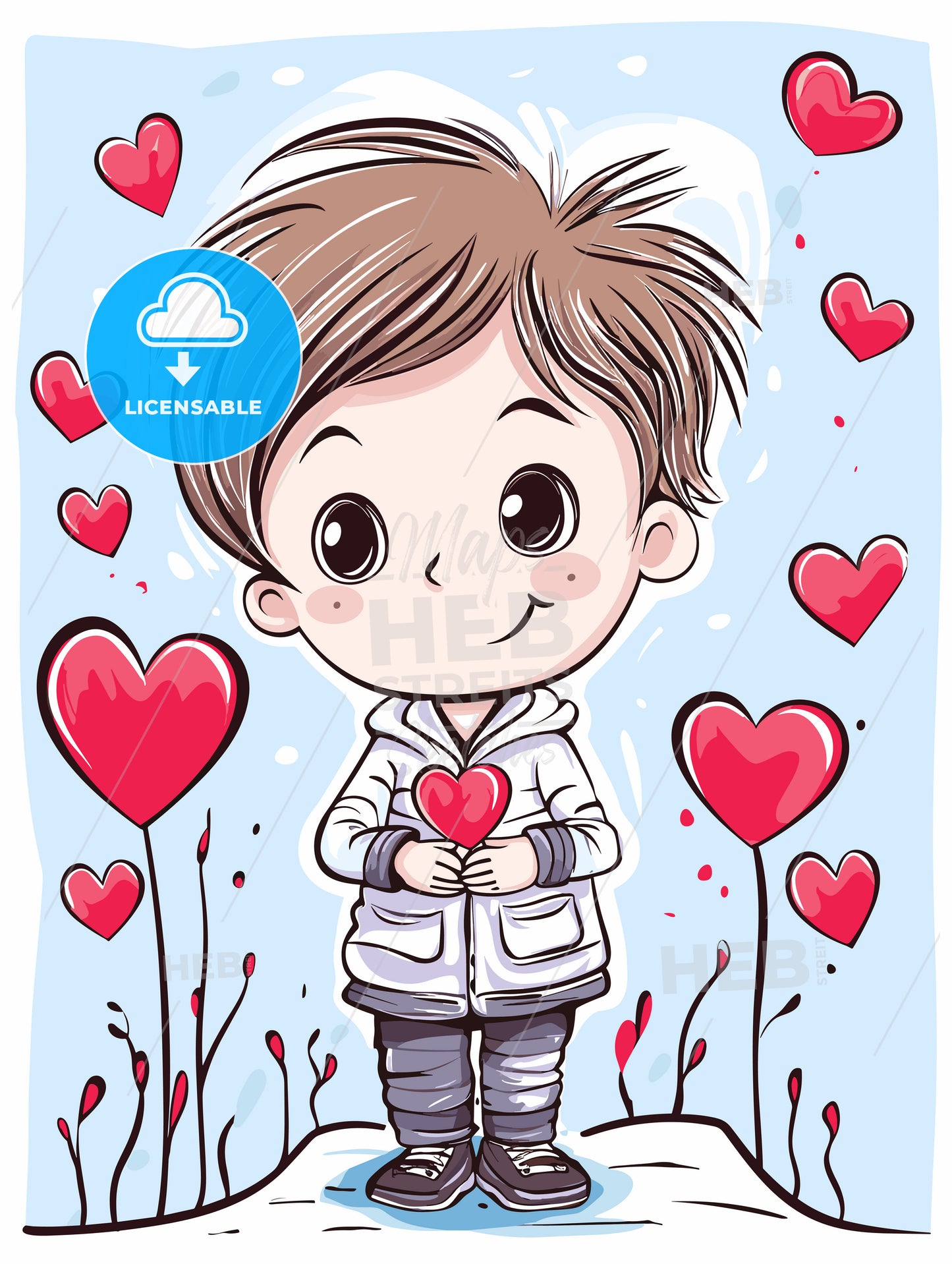 valentines day greeting card with a cute little boy